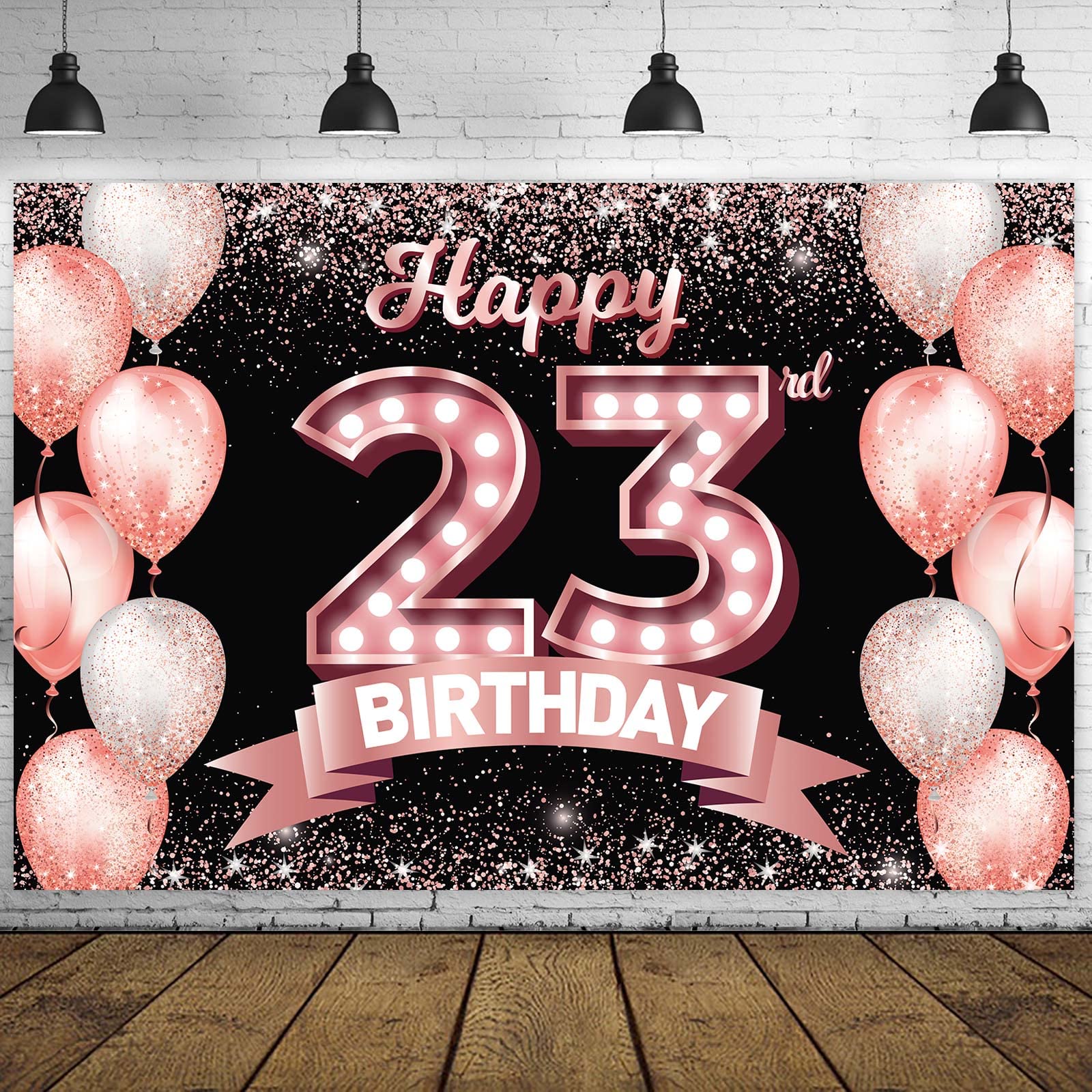 Happy 23Rd Birthday Rose Gold Banner Backdrop Cheers To 23 Years Old Confetti Balloons Theme Decor Decorations For Women 23 Year