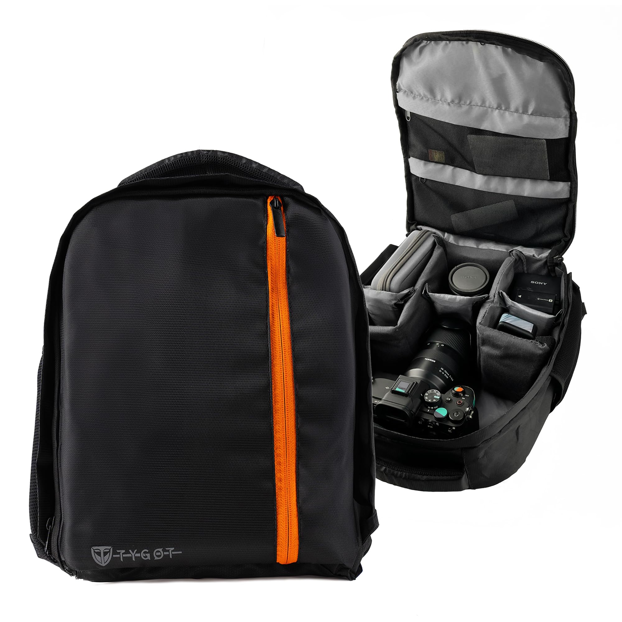 Tygot Water Resistant Camera Backpack With Extra Front Pocket Photographers Bag With Rain Cover Tripod Holder Compatible For Son