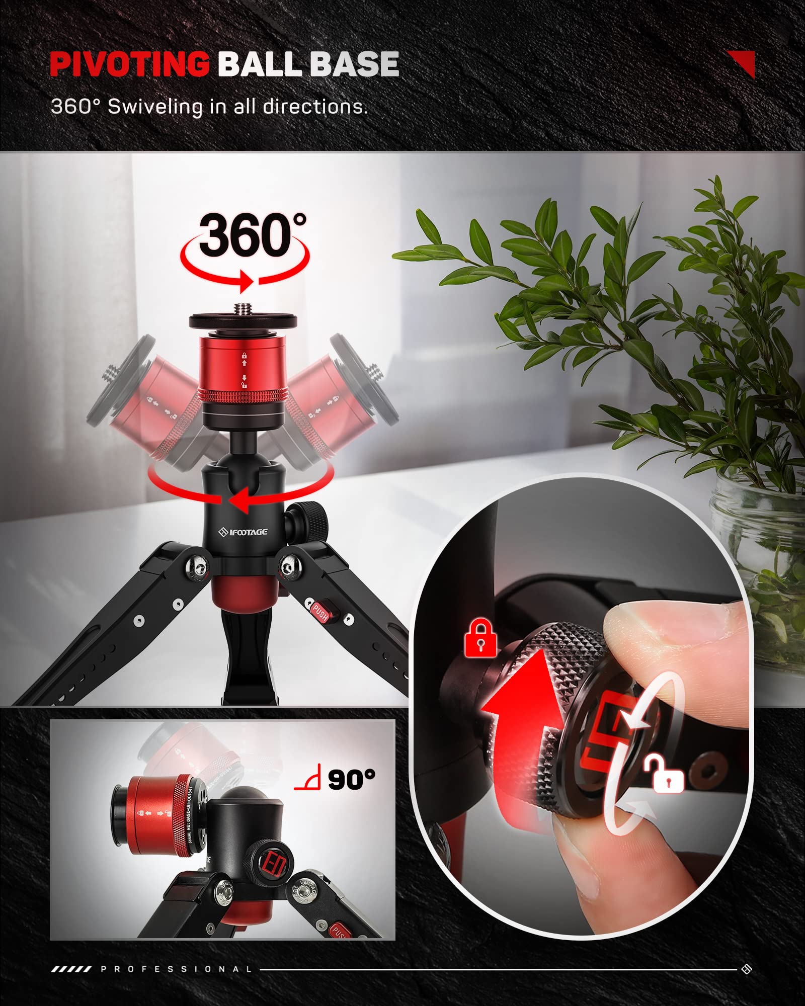 IFOOTAGE Small Tripod - Professional Mini Tripod for Photography, Aluminum, CB3 BASE, Black, Compatible with DSLR Cameras