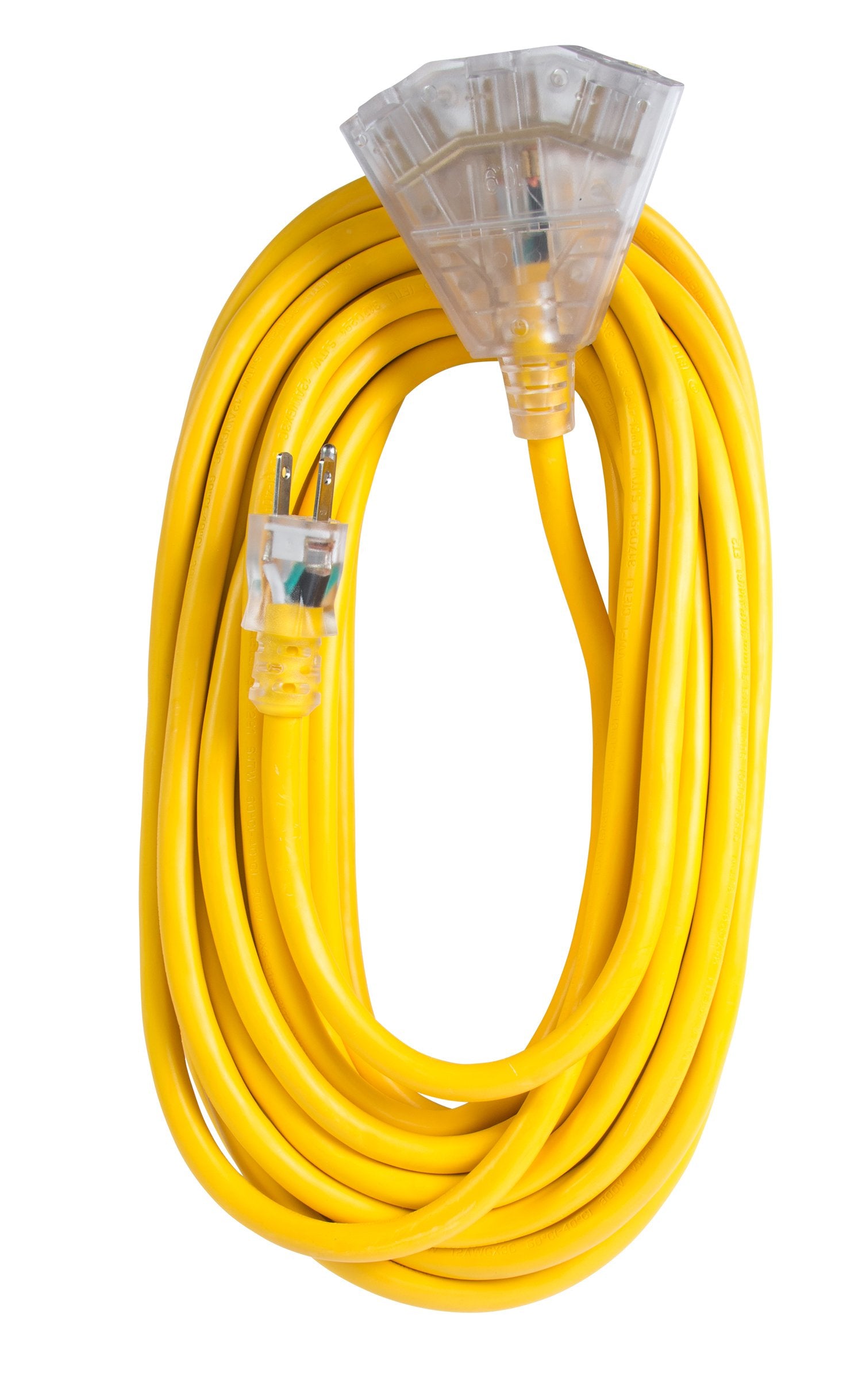 Bergen Industries Inc Oc1001233T Extra Heavy-Duty Outdoor Triple Tap Extension Cord, 100 Ft, 12 Awg, 15A/125V Ac, Yellow