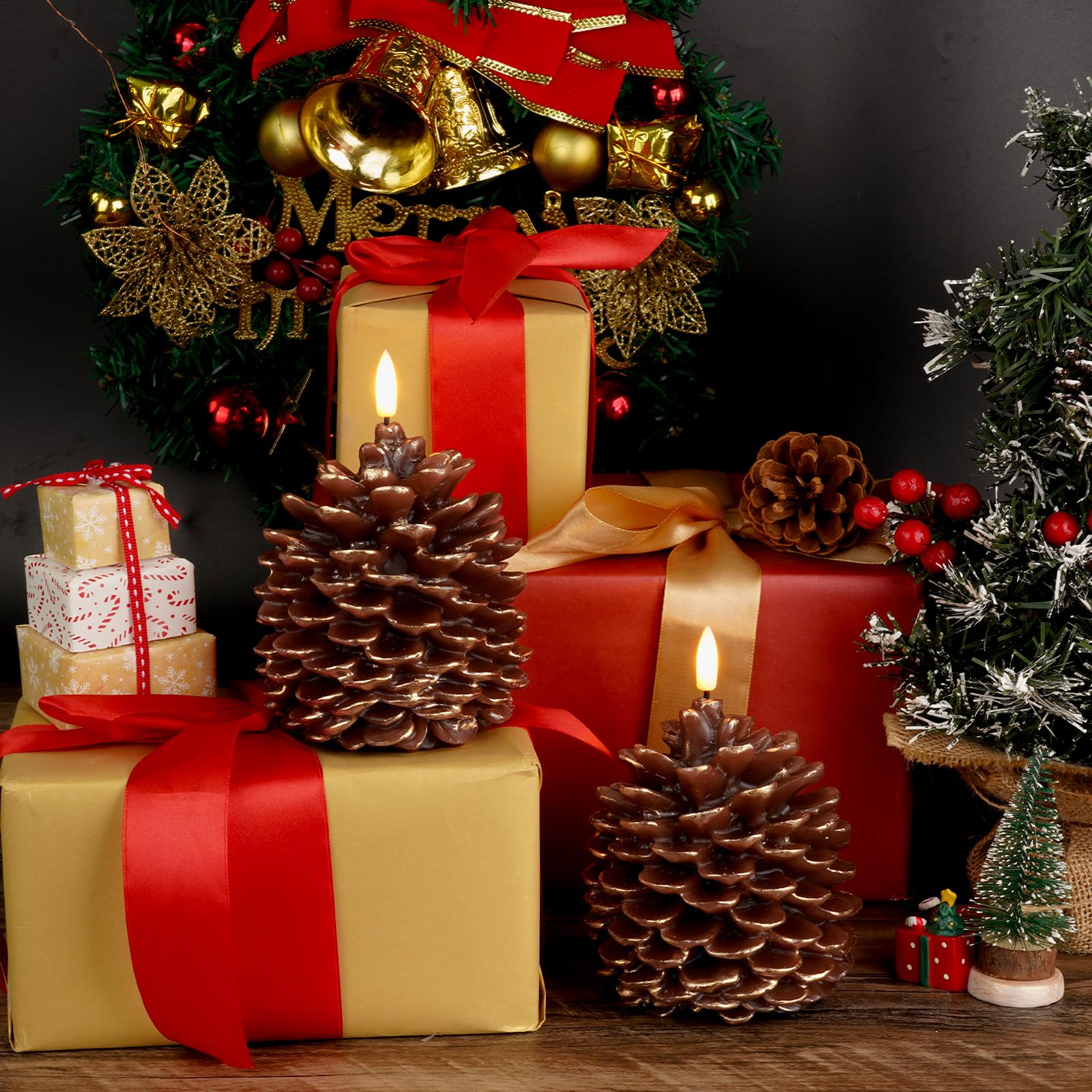 Homemory 2 Pcs Led Pine Cone Candles, Flameless Candles With 6H Timer, Battery Operated Flickering Candles, Real Wax Pinecone Ca