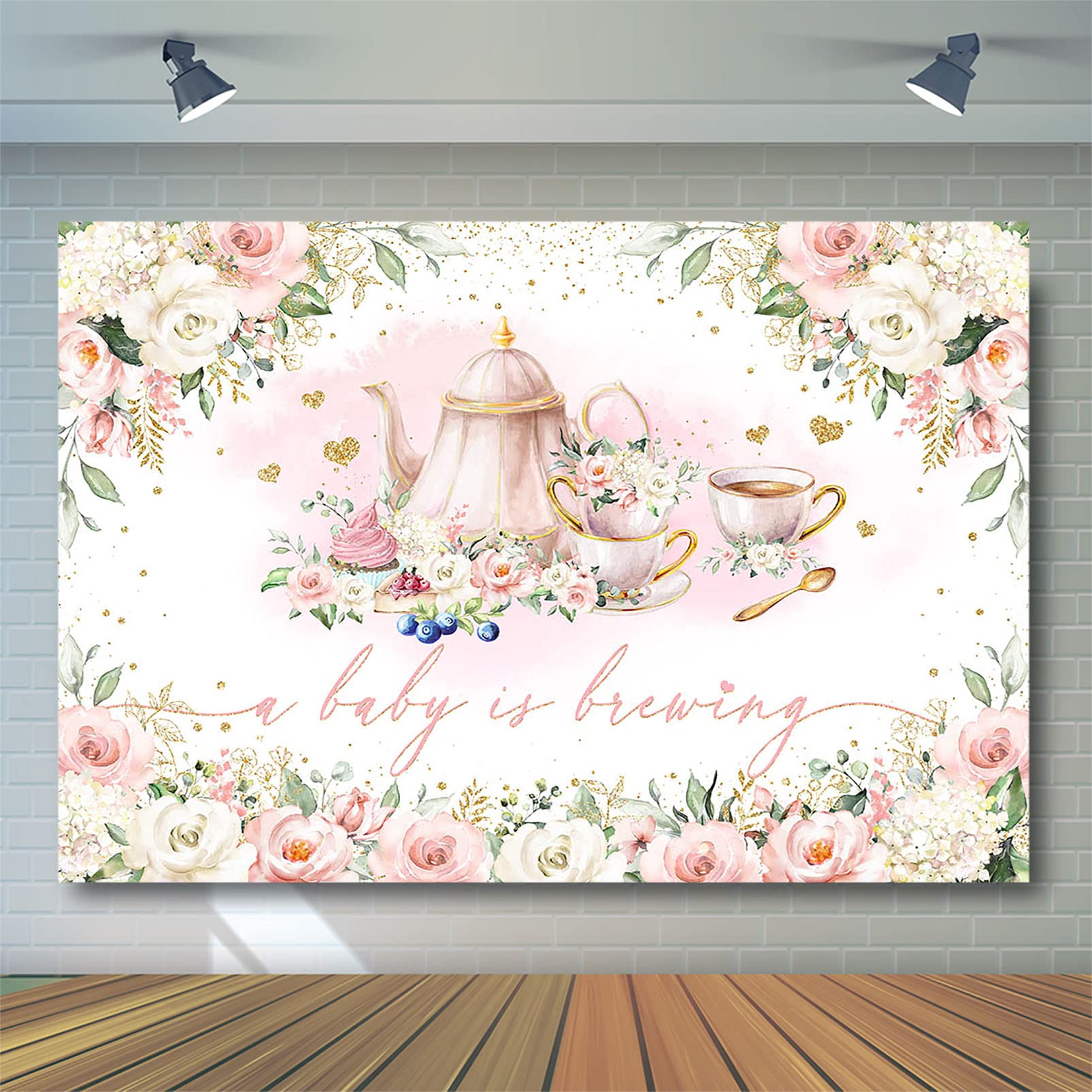 Avezano A Baby Is Brewing Baby Shower Backdrop Tea Party Theme Girls Baby Shower Party Decorations Pink Floral Let'S Par Tea Pho
