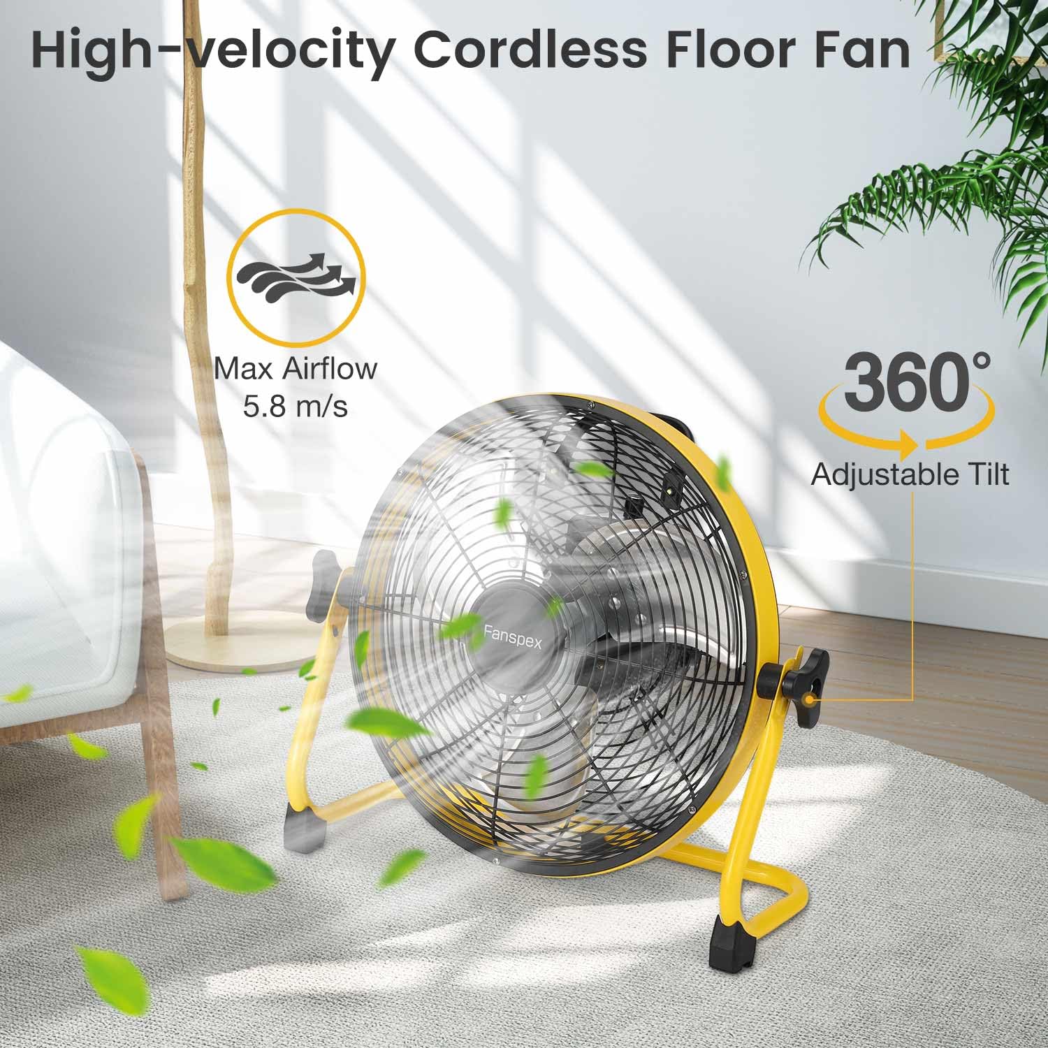Fanspex 12 Portable Battery Operated Fan, 20000 Mah Cordless Rechargeable Floor Camping Fan For Outdoor, Dc 24V, 40Db Low Nois