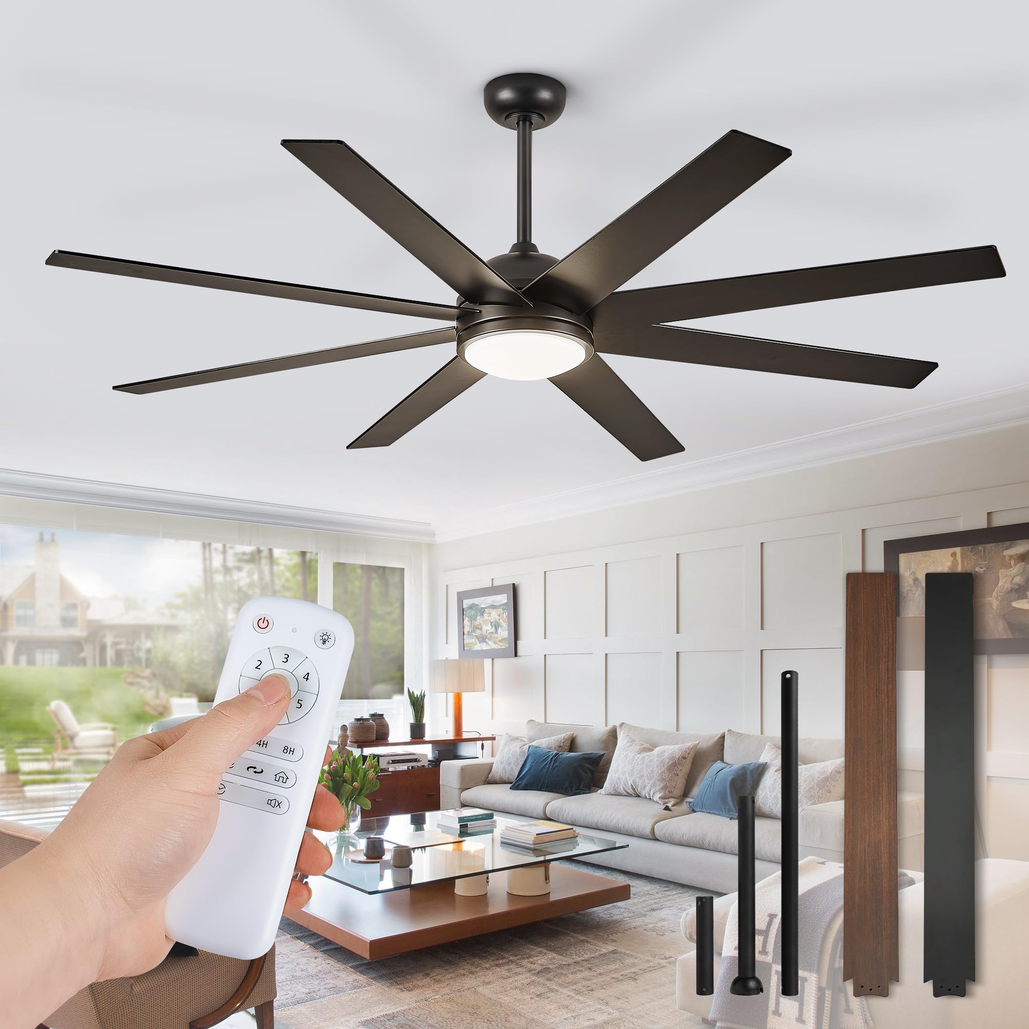 Fanbulous Ceiling Fans With Lights, 72 Inch Large Ceiling Fan With Light And Remote, Outdoor Black Ceiling Fan For Living Room P