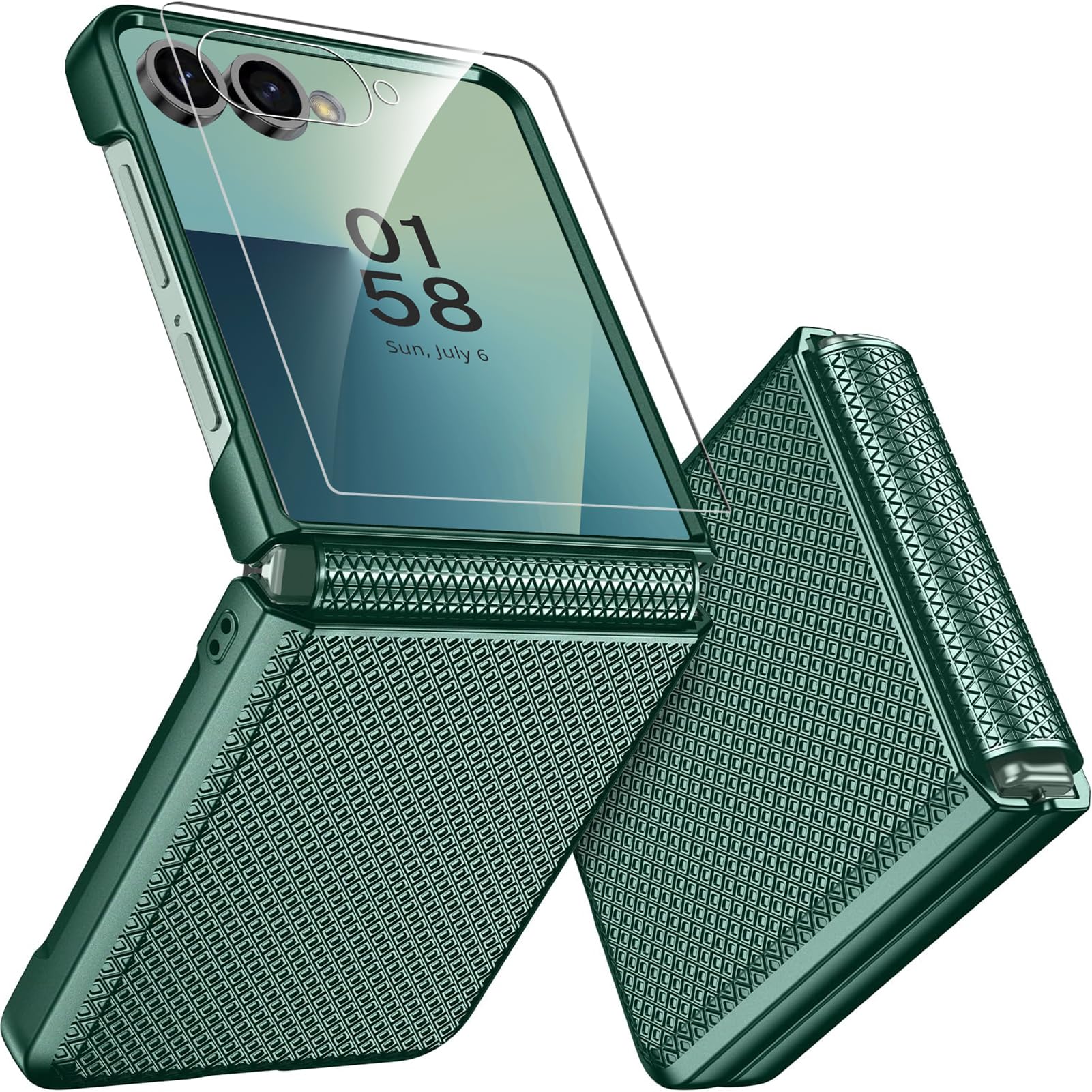 Miimall for Samsung Z Flip 7 Case with Hinge Protection & Wireless Charging, Built-in Screen Protector Anti-Scratch Anti-Fingerp