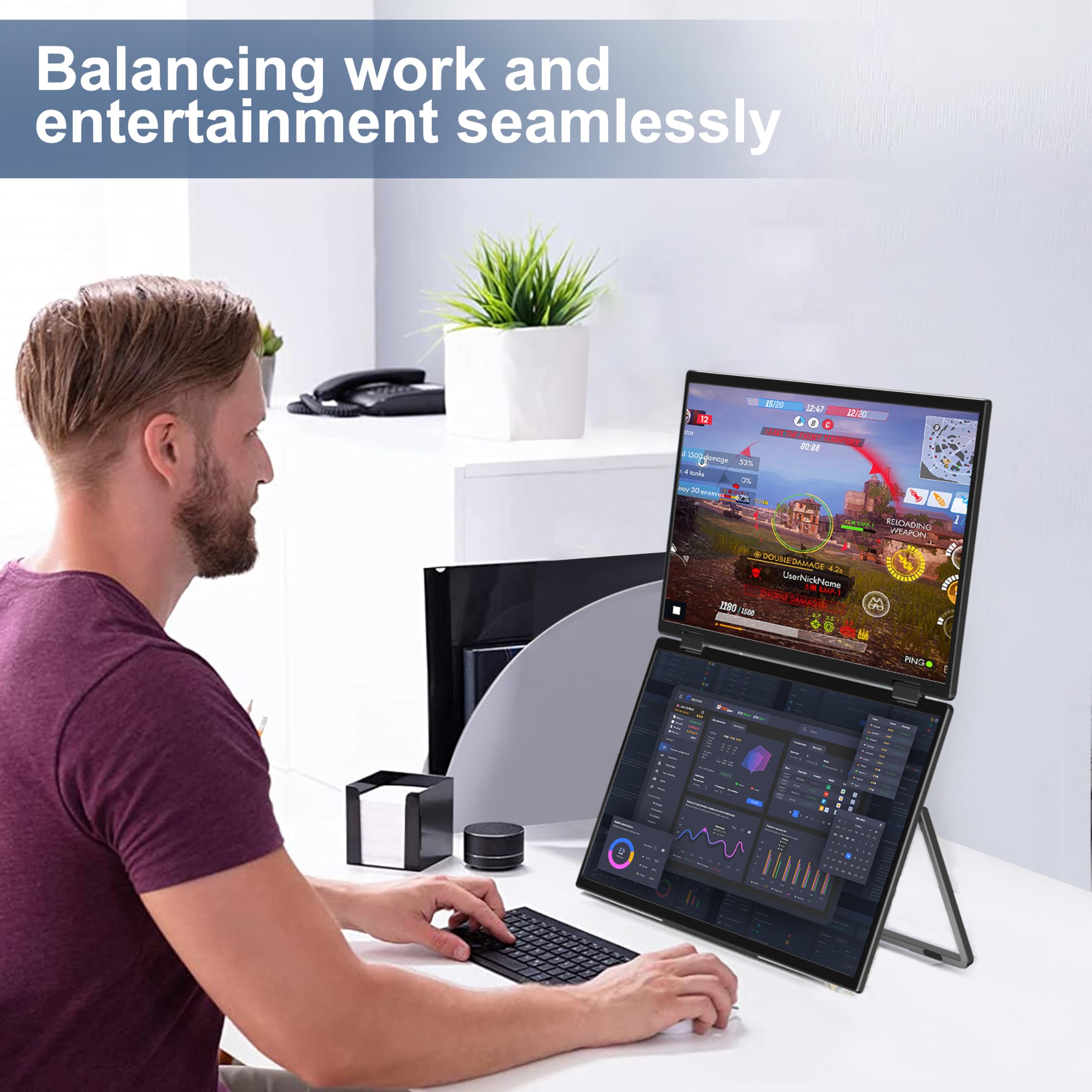 Innoview Laptop Screen Extender 15.6'' Dual Monitors Stacked Folding Triple Monitor (Wins/Mac) 1080P Triple Portable Monitor For