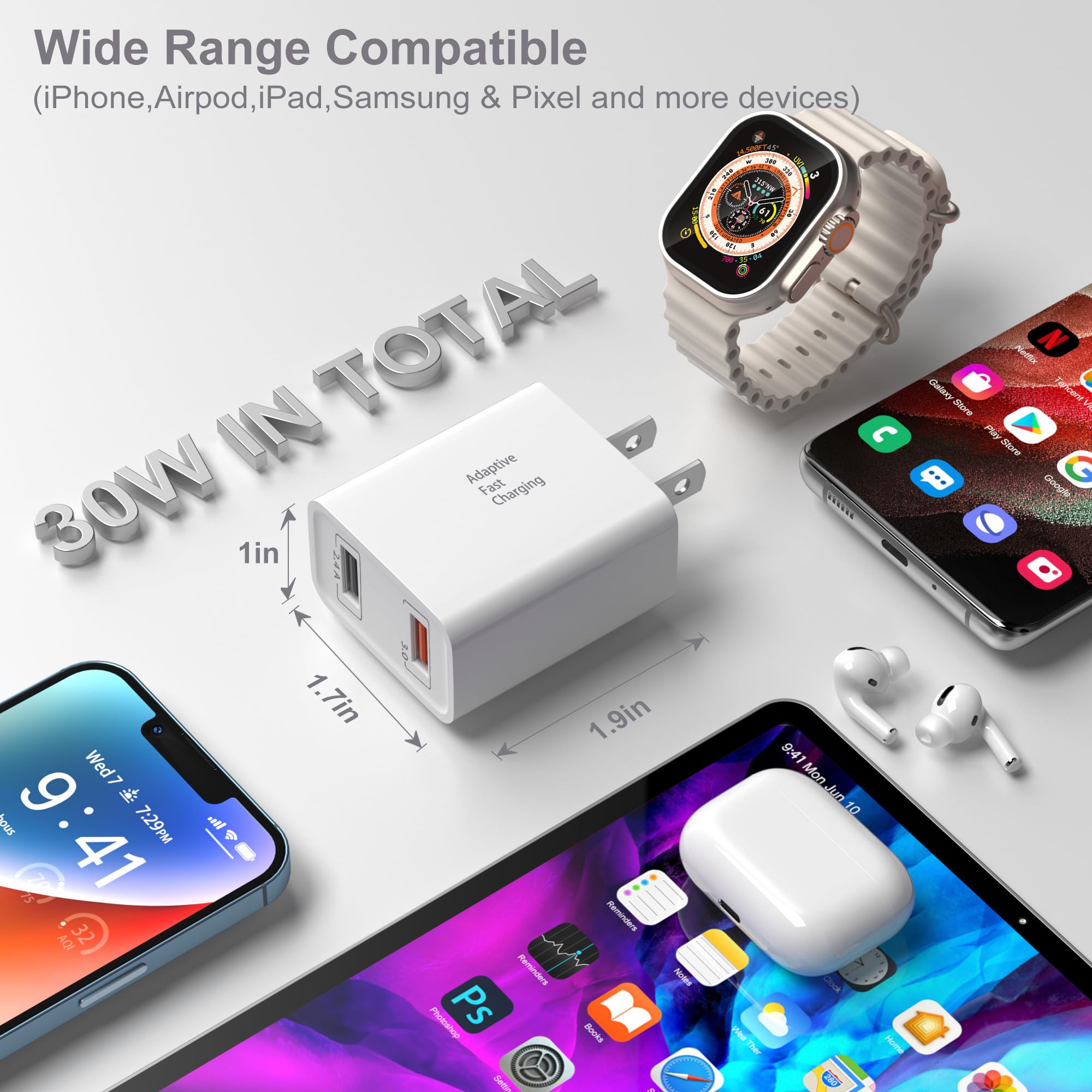 Wall Charger With Usb Ports, Costyle 5 Pack 30W 2 Ports Quick Fast Charge 3.0 & 5V 2.4A Usb Fast Charger Block Compatible Samsun