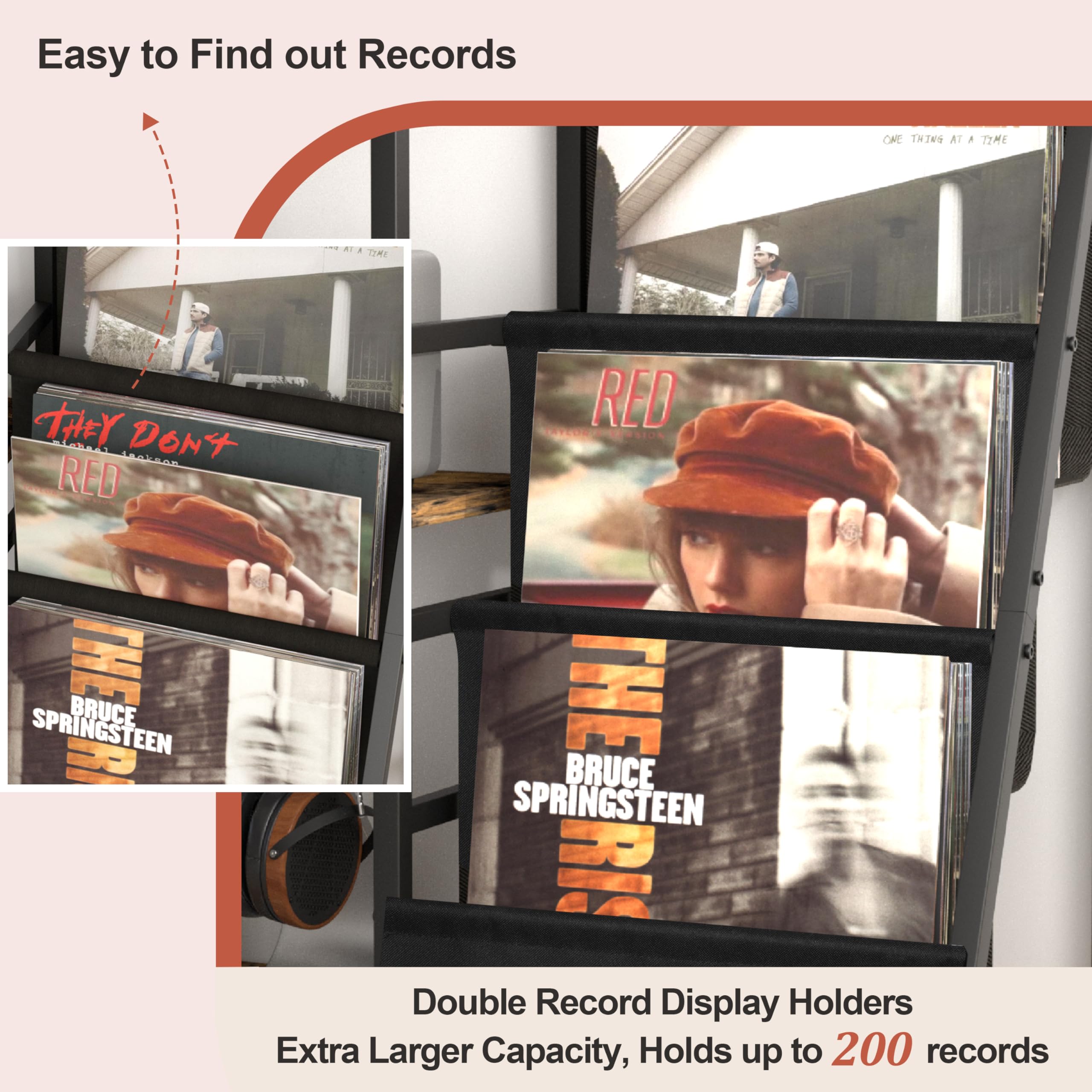 Record Player Stand With Vinyl Storage, Record Player Table With Record Storage 200 Albums, Turntable Stand With Record Holder V
