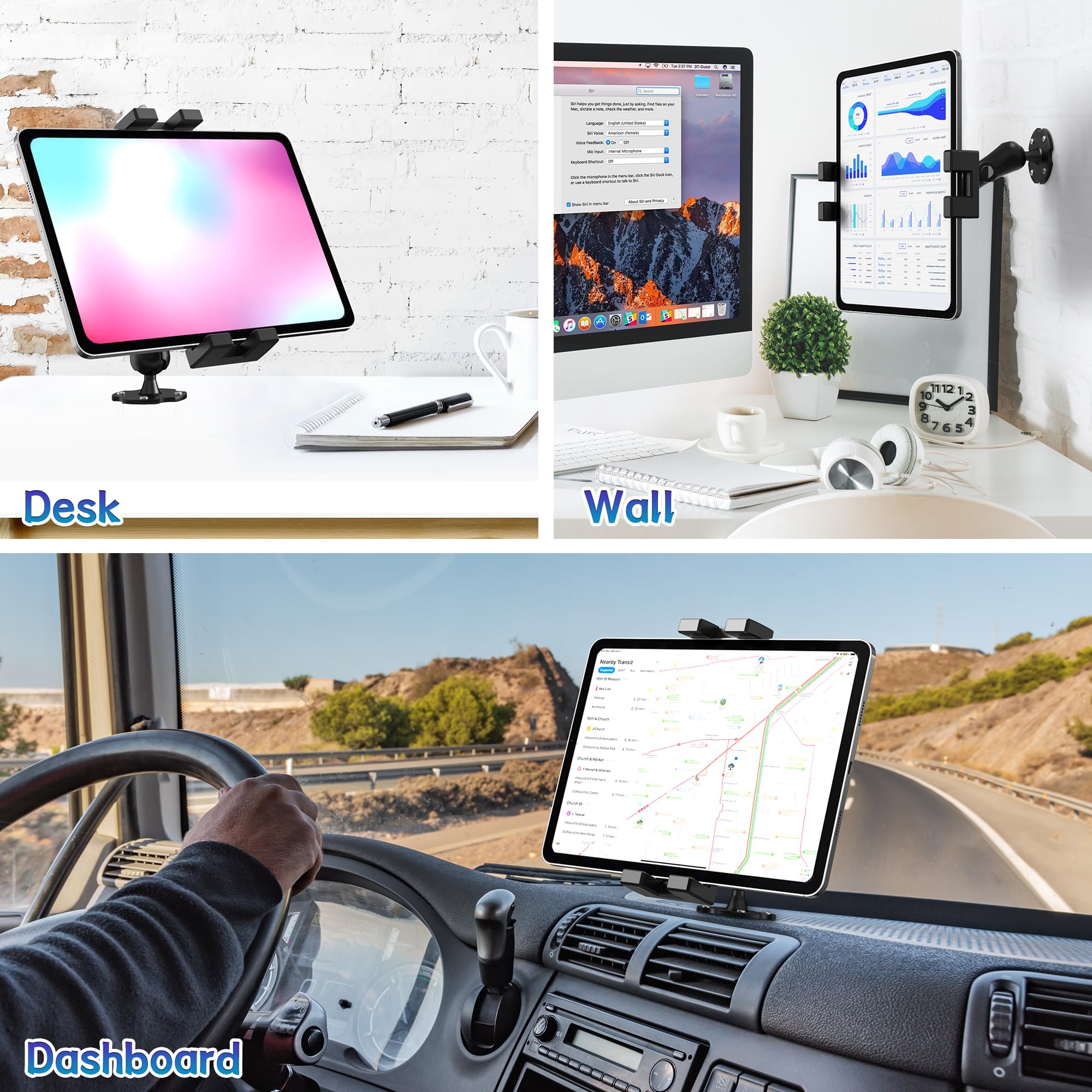 Keuvirya Heavy Duty Tablet Mount For Truck & Vehicle, Drill Base Tablet Holder For Truck With Aluminum Arm, Compatible With 4.7'