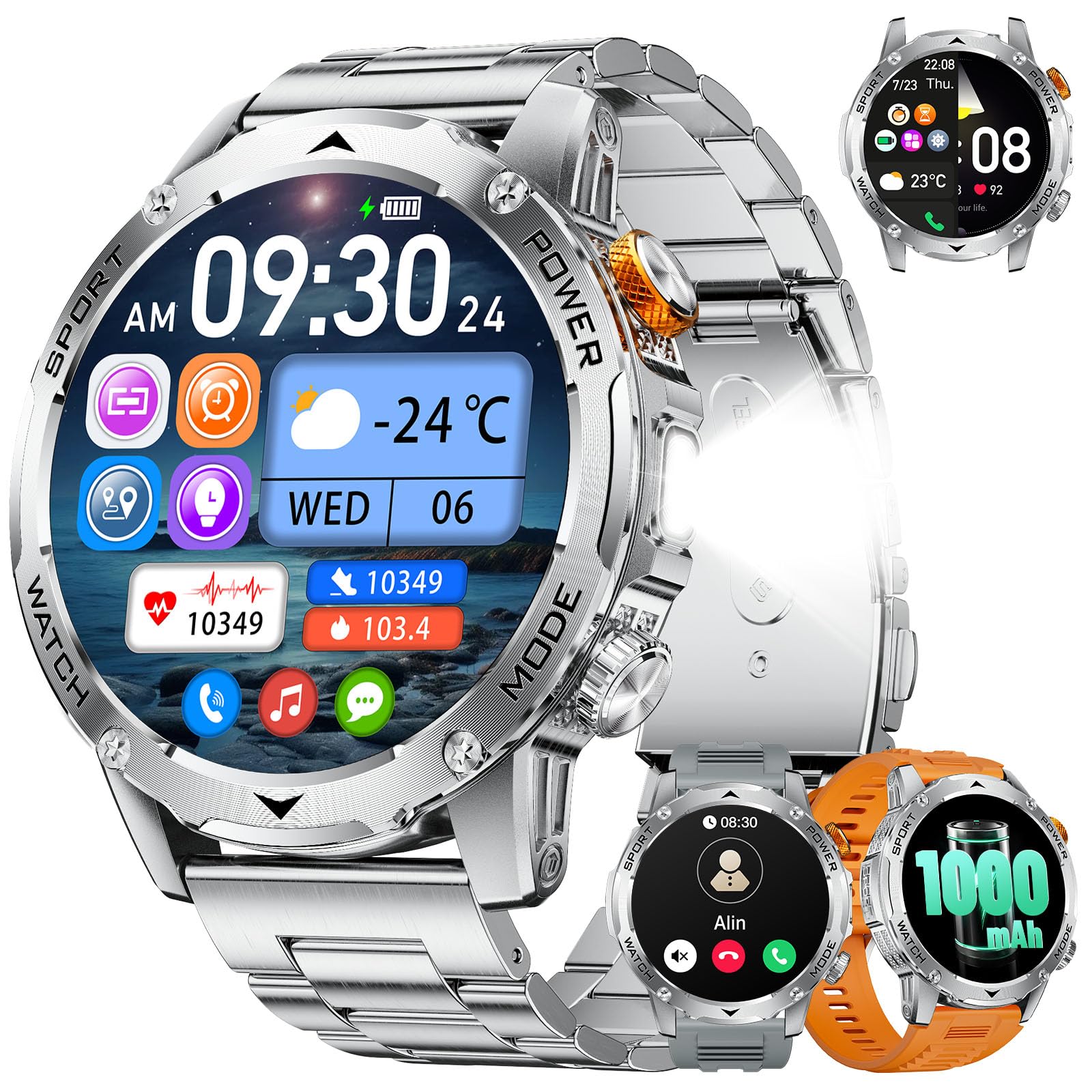 Lige Smart Watch For Men (Make/Answer Calls) With 1000Mah, 1.75 '' Hd Screen Smartwatch With Flashlight, Heart Rate/Sleep Monito