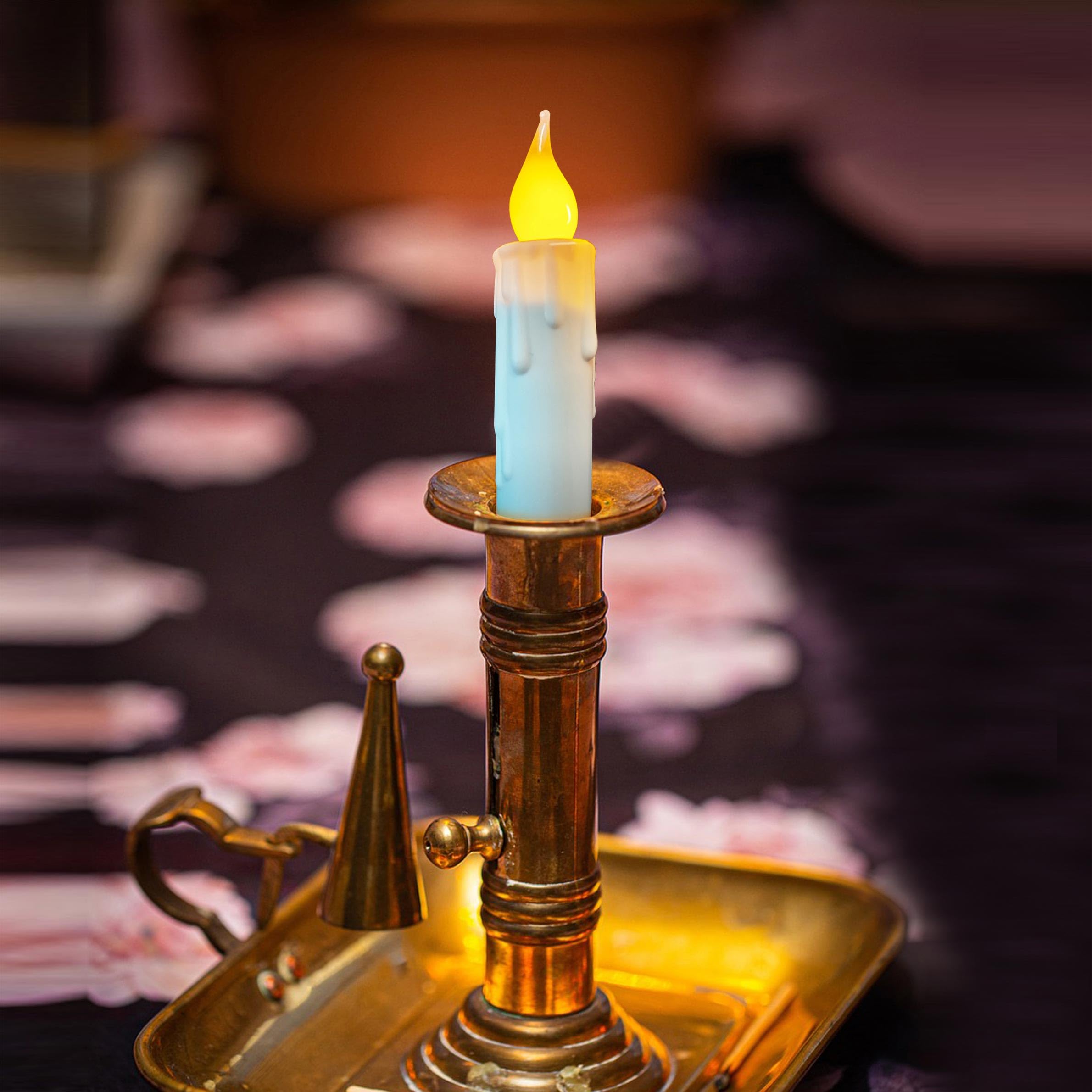 Flameless Short Taper Candles Battery Operated With Timer,White Battery Operated Taper Candles Flickering Flameless,6 Pcs Led Ca