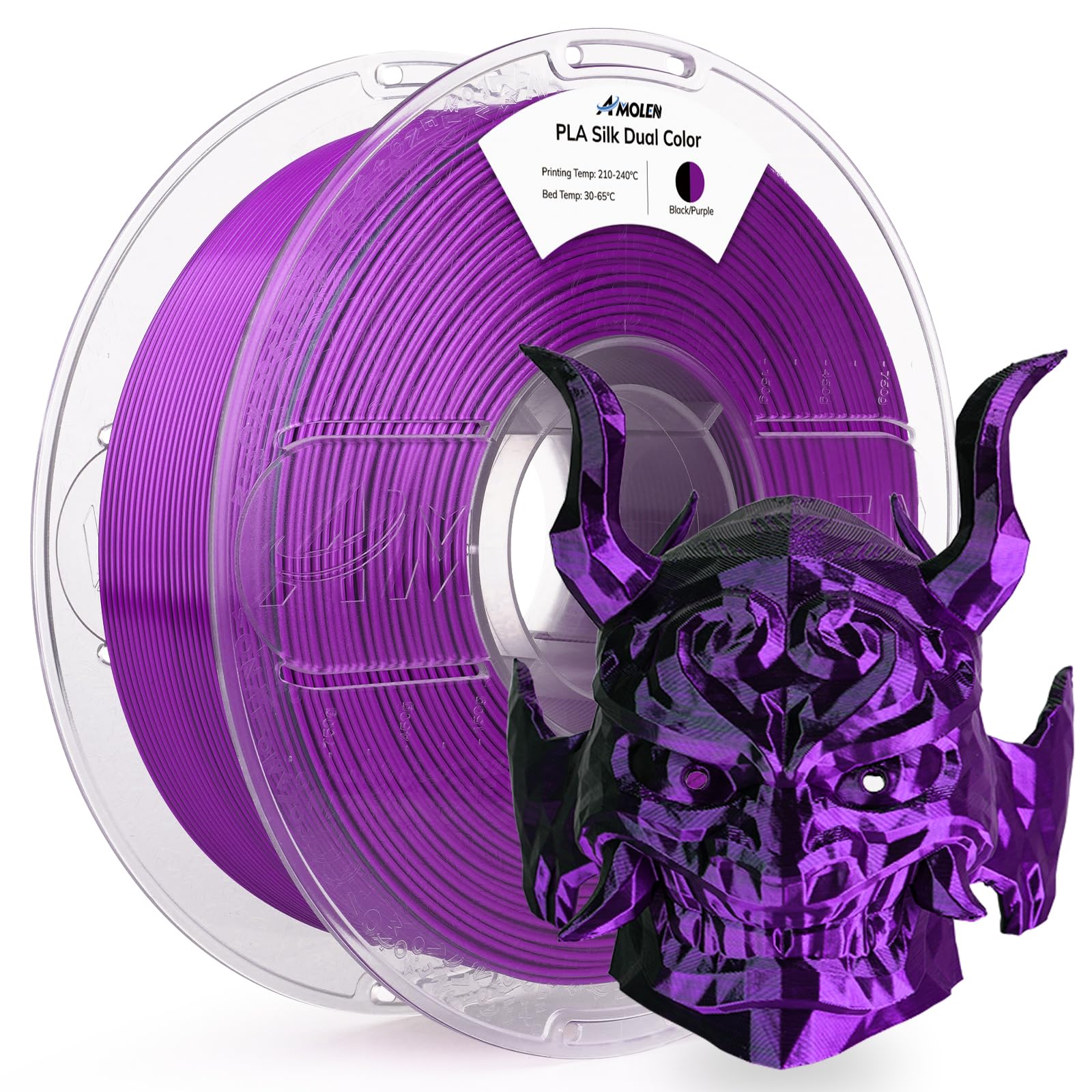 AMOLEN Silk PLA 3D Printer Filament, Shiny Dual Color Black Purple PLA 1.75mm, Multicolor Change 3D Printing Filament for Most F