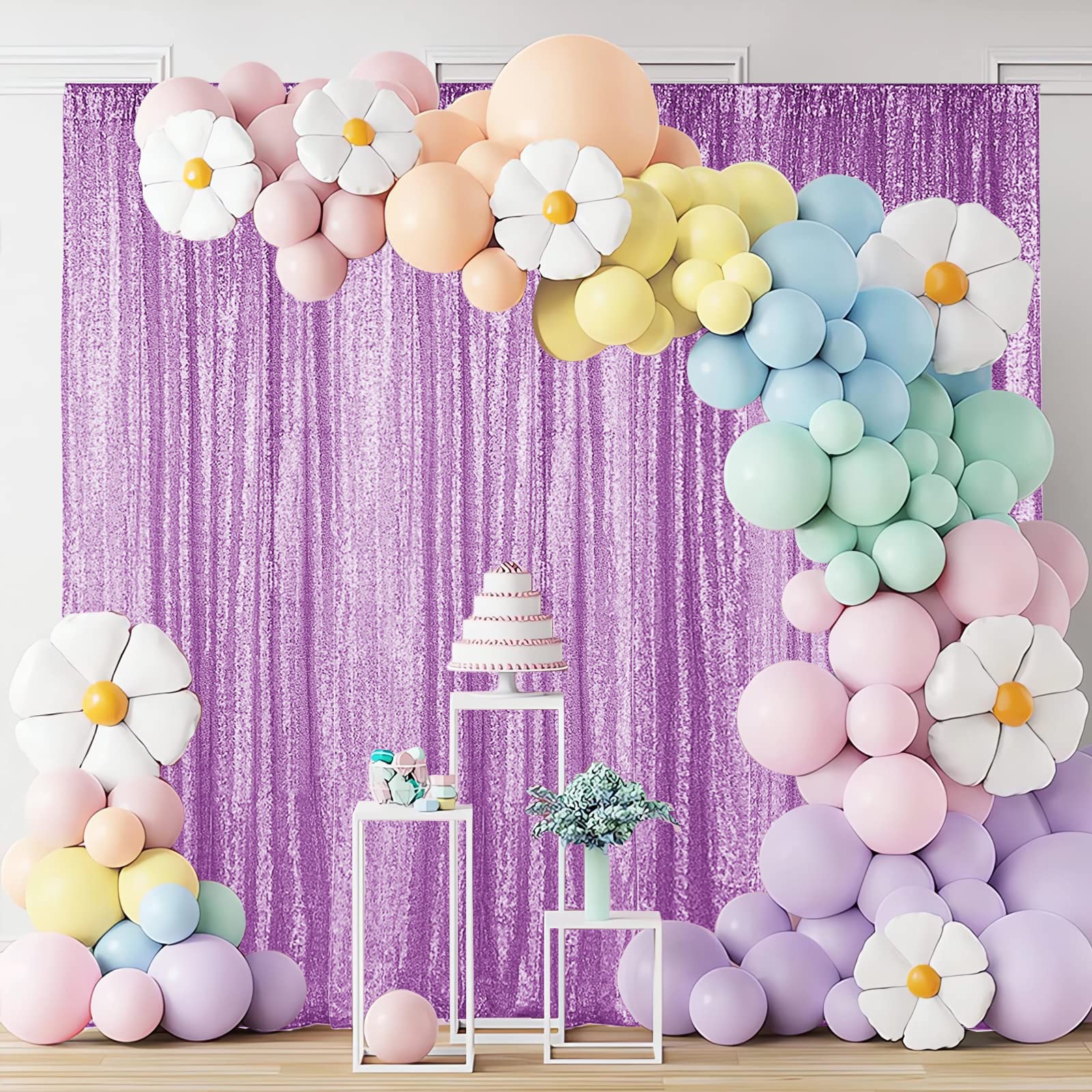 Hahuho Lavender Sequin Backdrop Curtain, 4Pcs 2Ftx8Ft Glitter Backdrop Curtain For Parties, Christmas, Wedding, Party Decoration