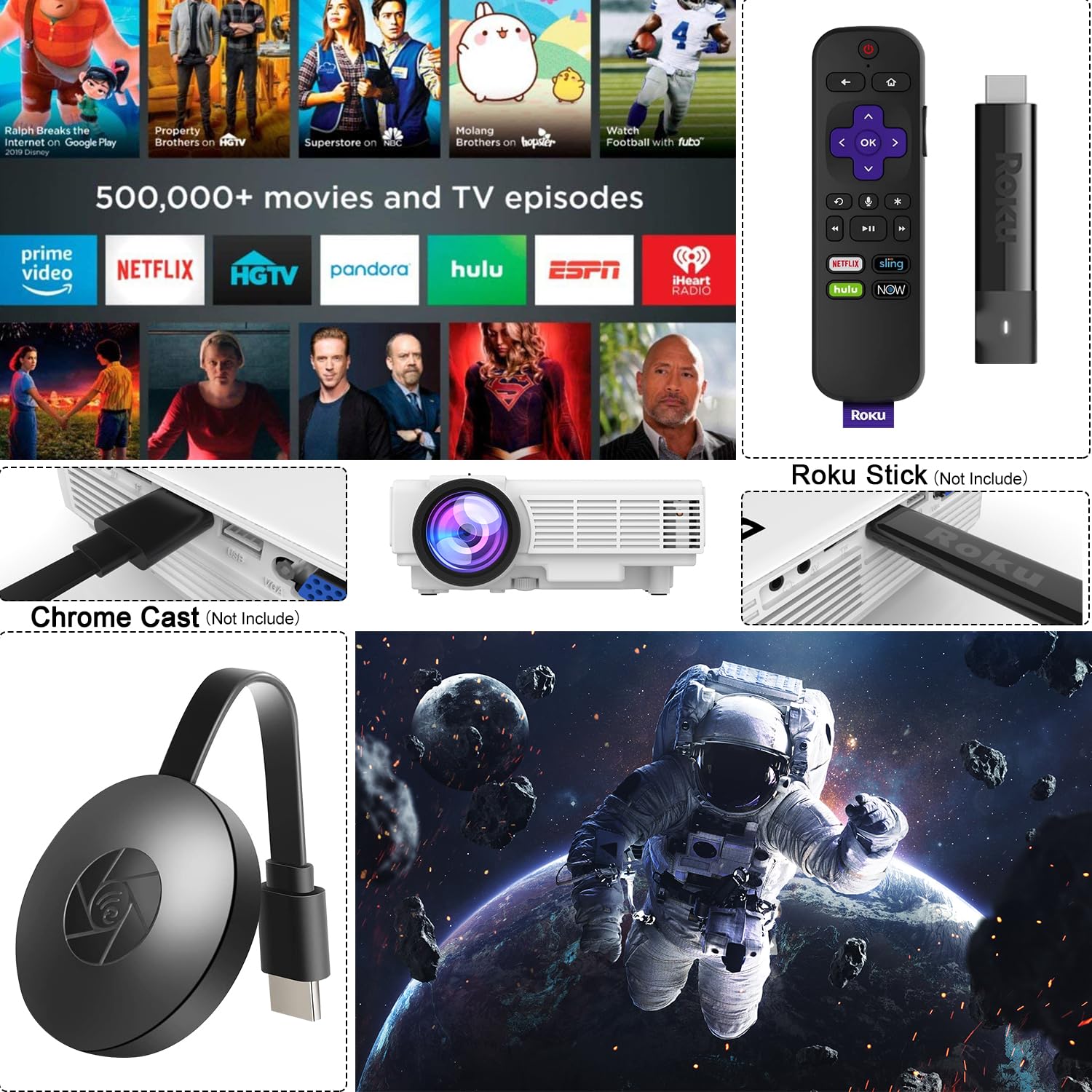 Mini Projector Portable Projector Full Hd 1080P Supported, Home Theater Projector Compatible With Tv Stick, Phone, Games, Hdmi,