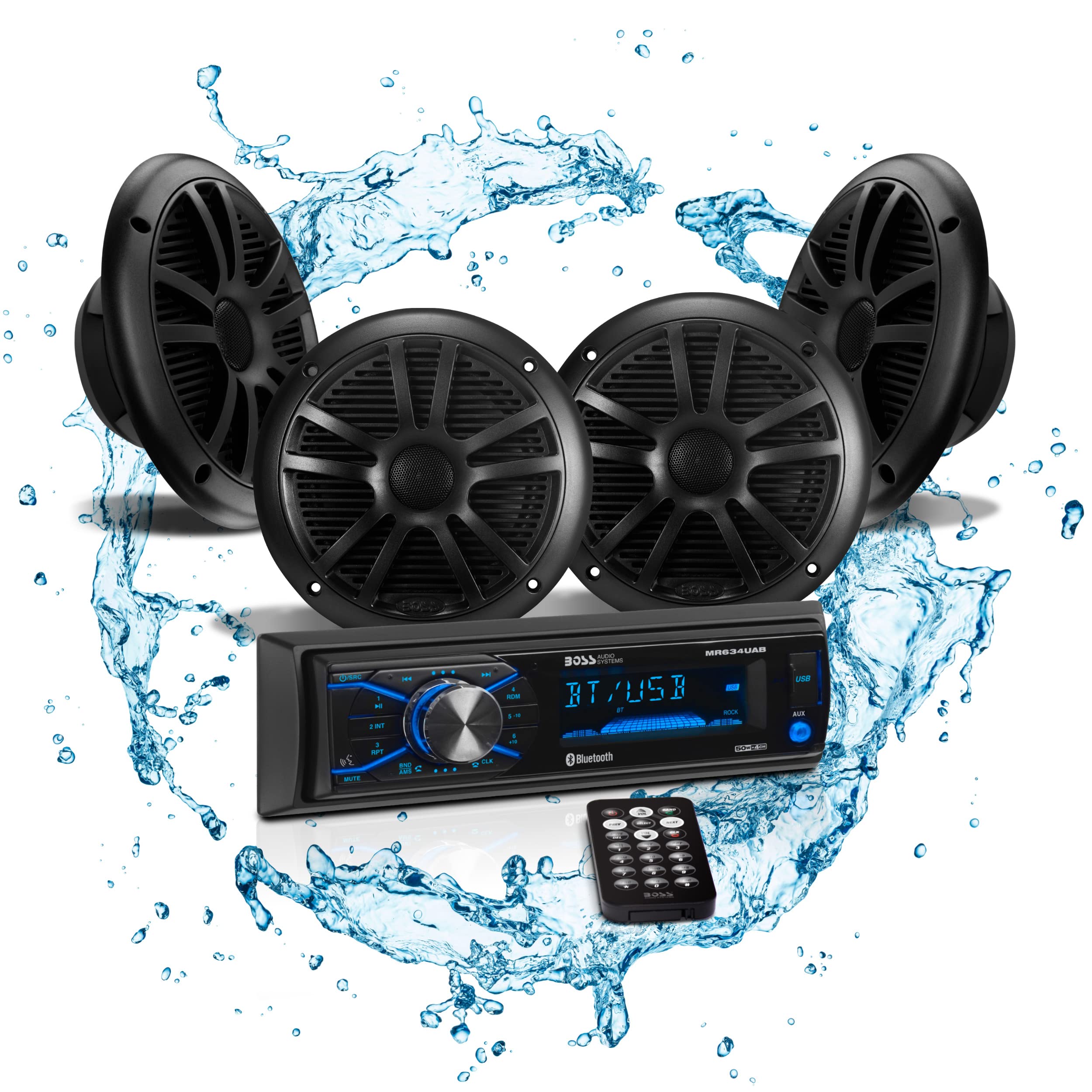 Boss Audio Systems Mcbk634B.64 Weatherproof Marine Receiver Speaker Package   Mr634Uab Receiver, Usb, Am/Fm Radio, No Cd Player,