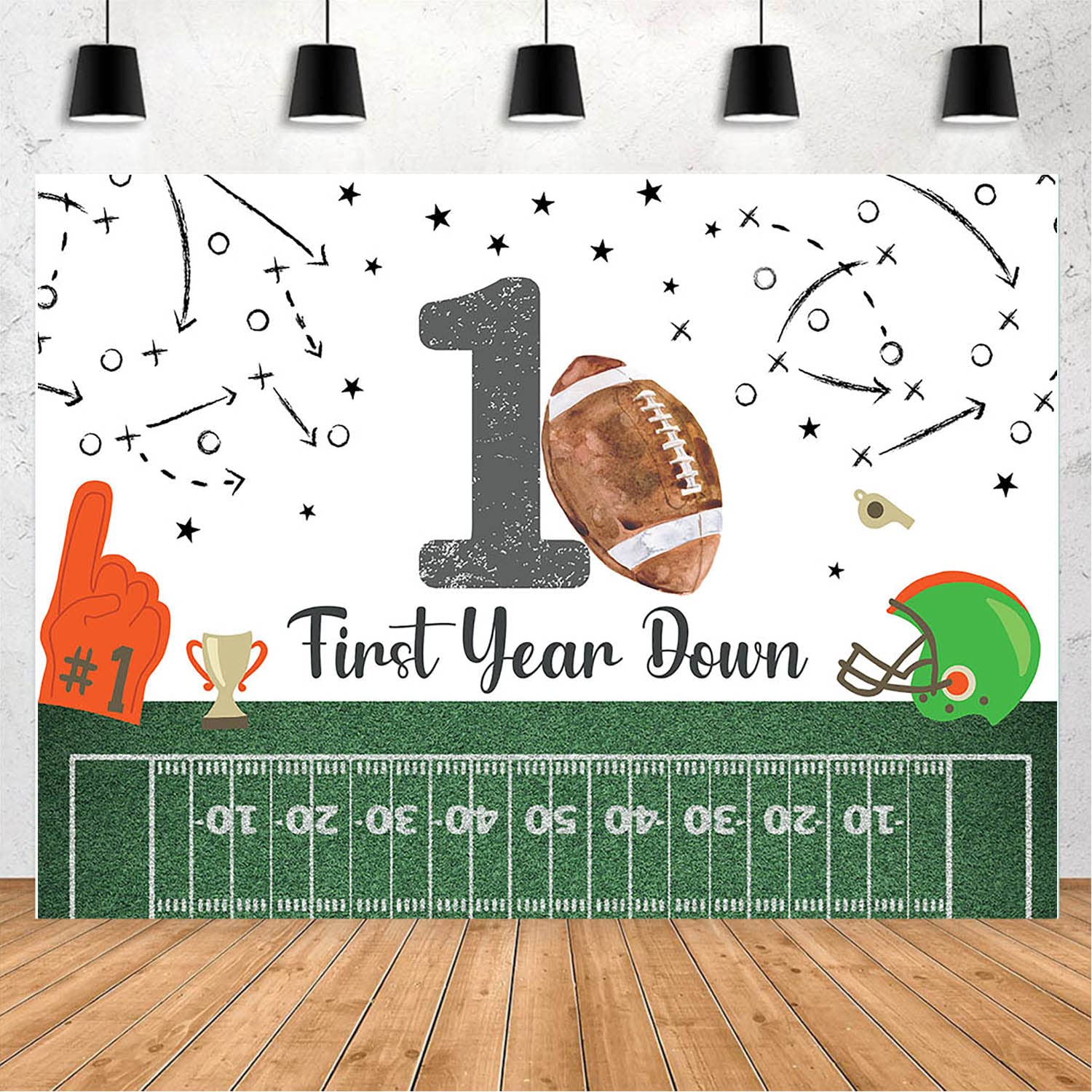 Maysskq Football First Birthday Backdrop It'S Game Time First Year Down Photo Background Game On Football Boy Birthday Party Dec