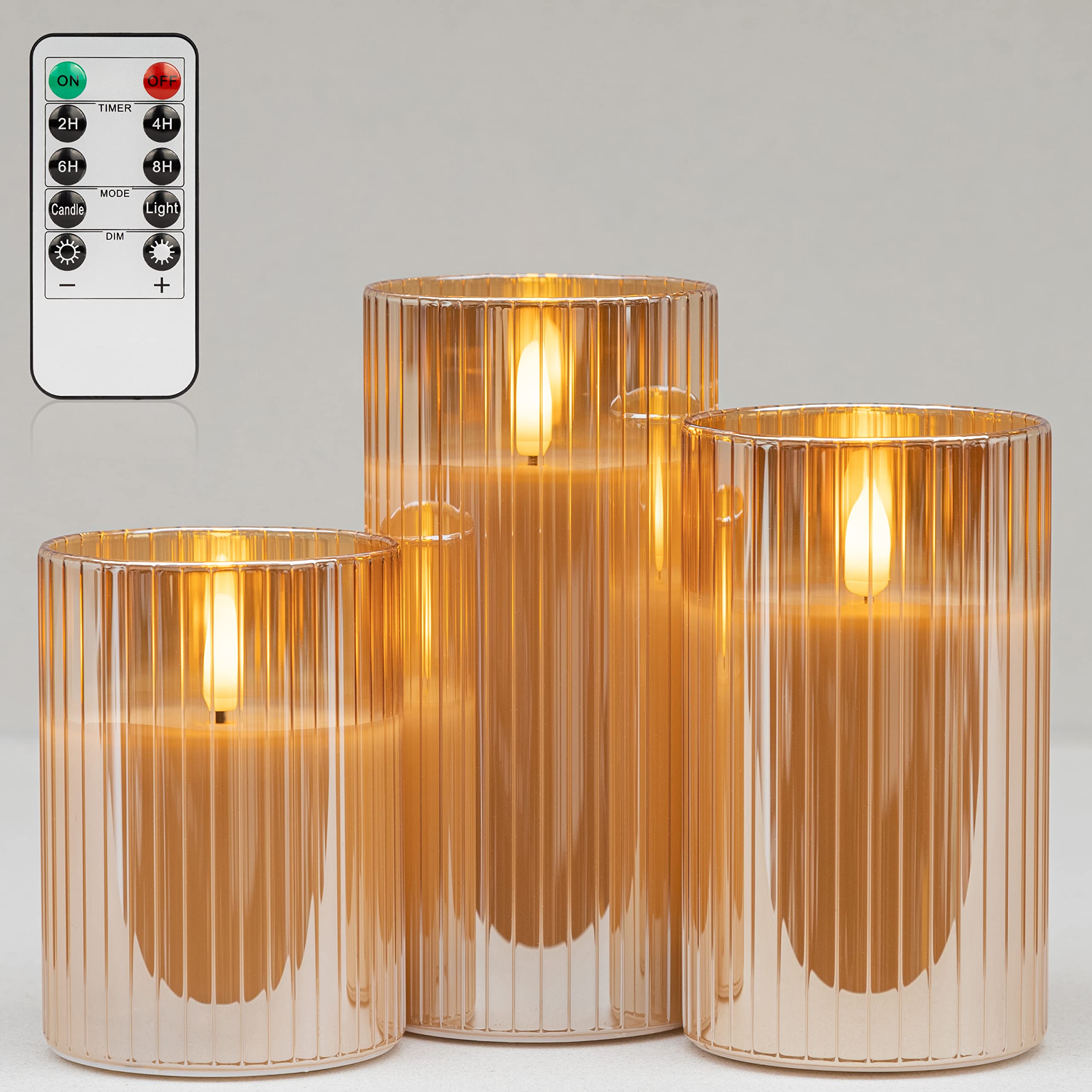 Angelloong Glass Led Flameless Candles Battery Operated With Remote Control, Flickering Candles With Timer, Electric Gold Candle