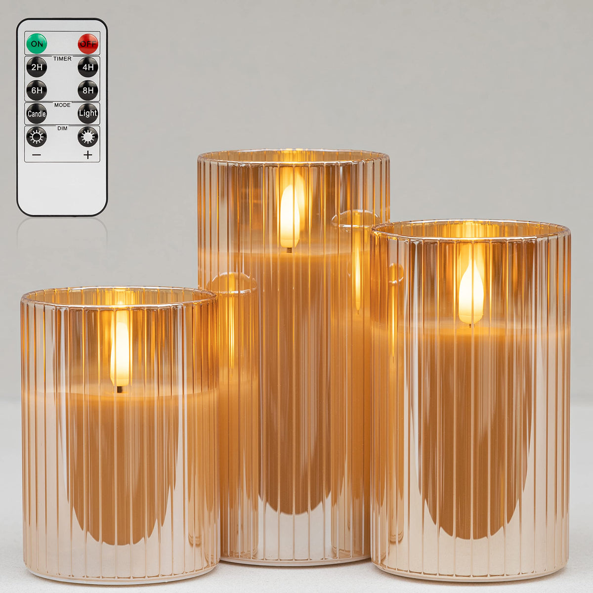 Angelloong Glass Led Flameless Candles Battery Operated With Remote Control, Flickering Candles With Timer, Electric Gold Candle