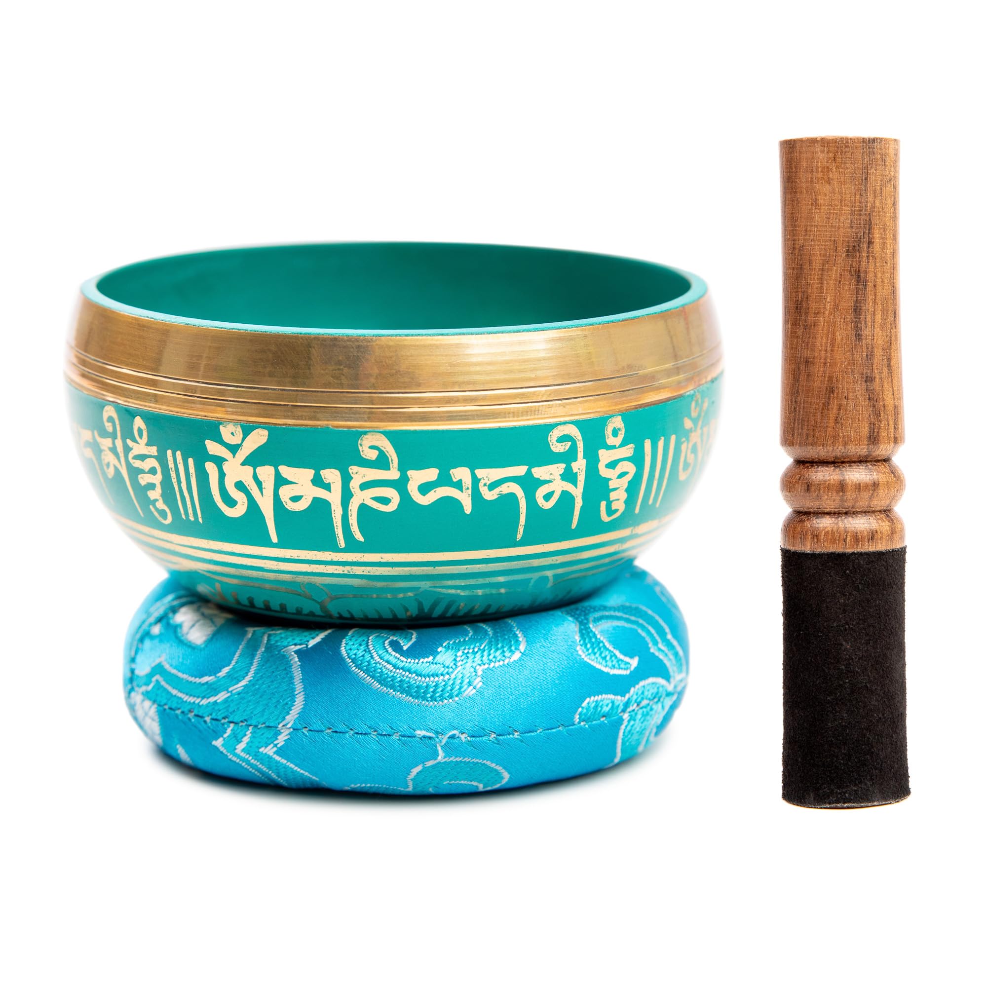 Tibetan Singing Bowl Set Bronze   Master Healing Grade   Authentic Handcrafted Sound Bowl By Himalayan Bazaar (Turquoise)