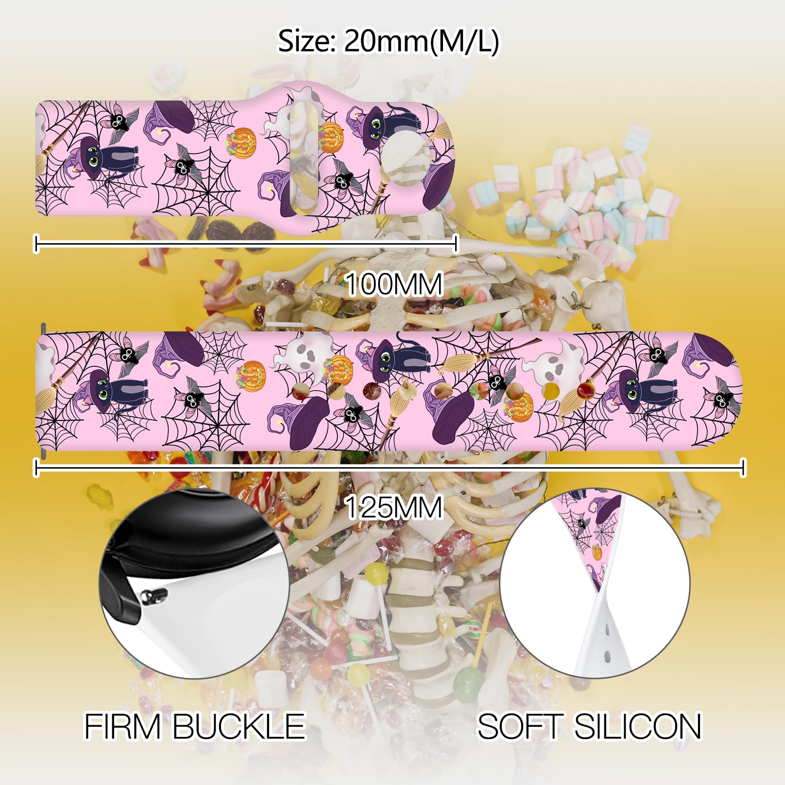 Czhwb Halloween Pumpkin Bats Bands Compatible With Samsung Galaxy Watch 40Mm 41Mm 42Mm 44Mm 45Mm, 20Mm Ghost Spyder Balck Cats P