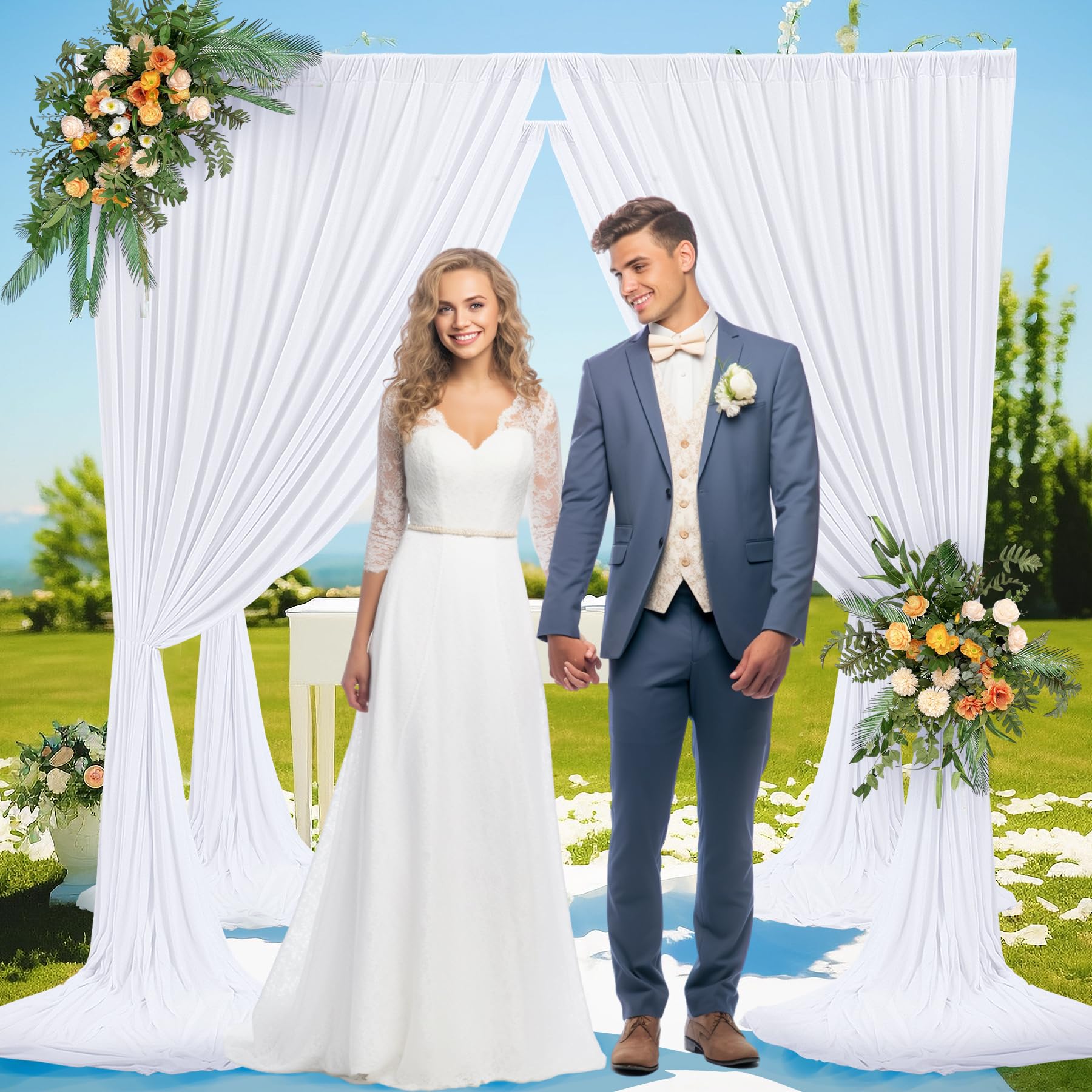 20Ft X 12Ft White Backdrop Curtains Panels For Party Wrinkle Free Fabric Backdrop Drapes Decorations Cloth For Wedding Baby Show