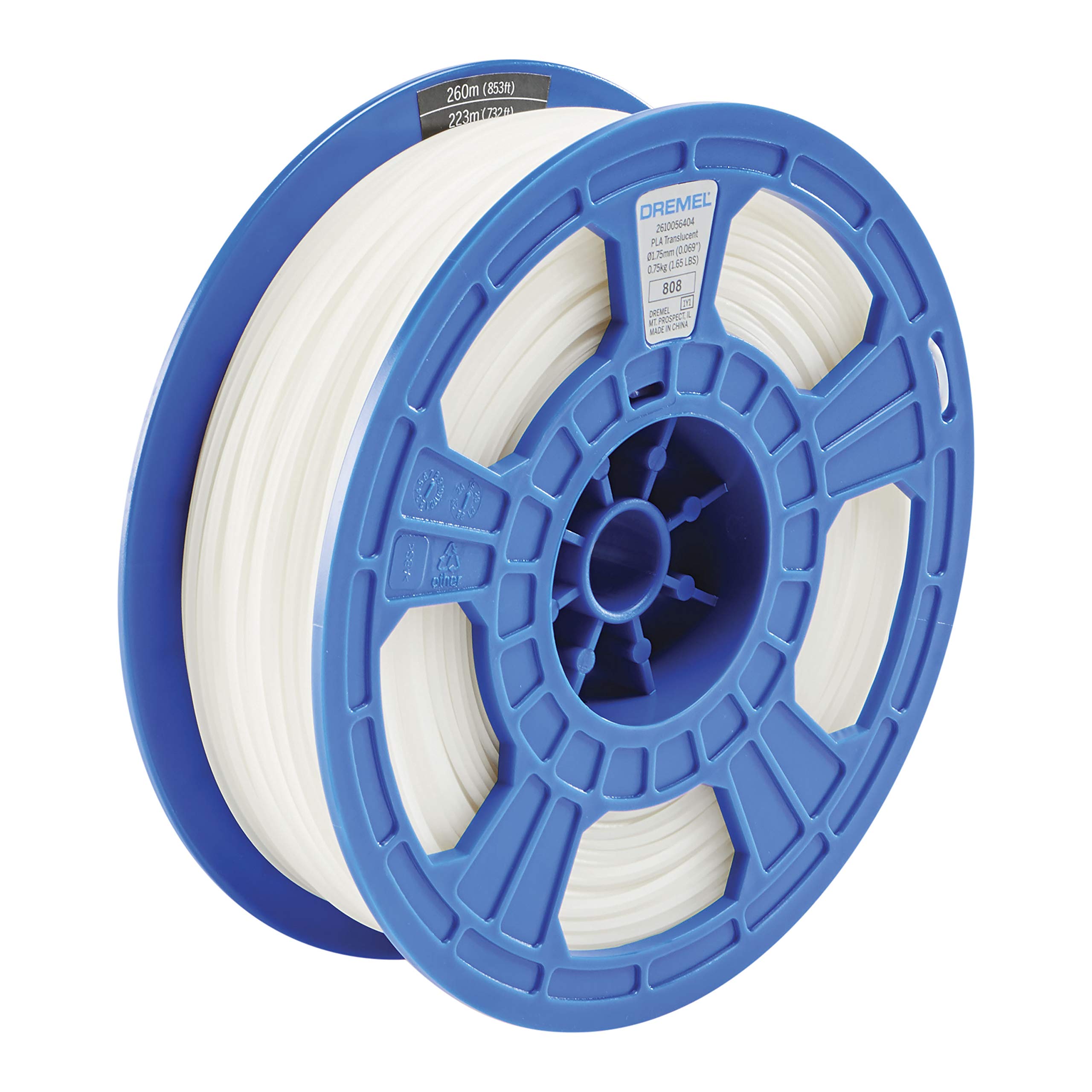 Dremel Digilab Pla Tra 01 3D Printer Filament, 1.75 Mm Diameter, 0.75 Kg Spool Weight, Color Translucent, Rfid Enabled, New Form