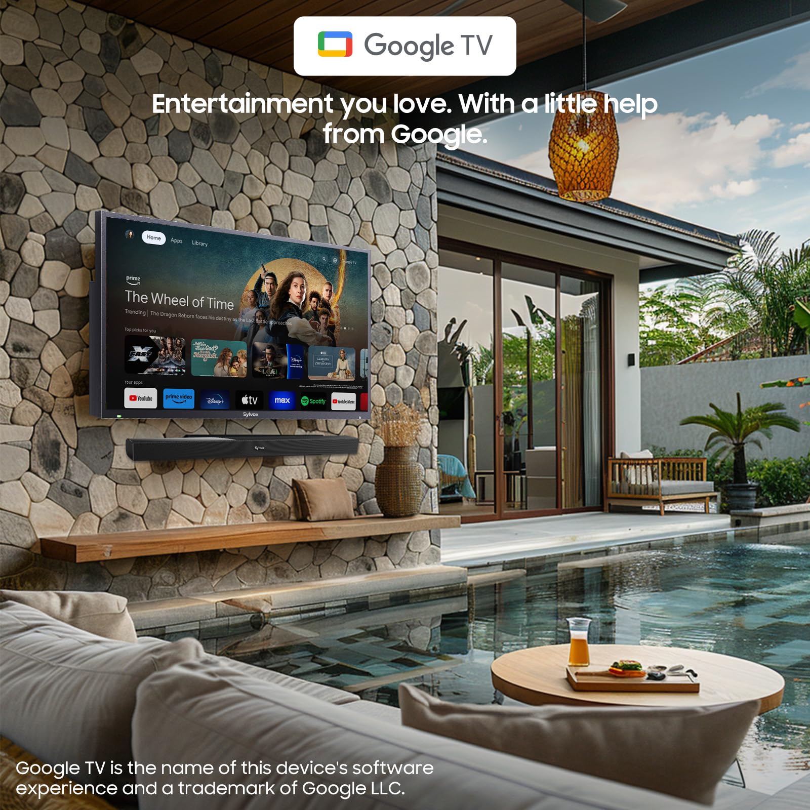 Sylvox 43 Inch Outdoor Tv, Smart Tv Compatible With Google Waterproof 4K Led Outdoor Television With Dual Speakers, Support Blue