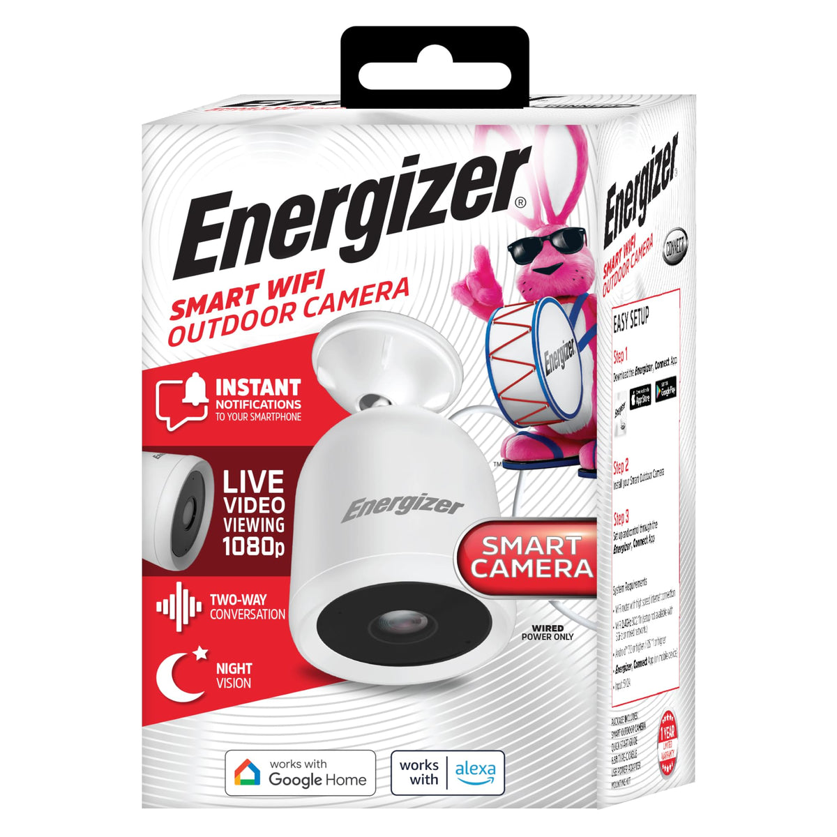 Energizer Smart Outdoor 1080P Security Camera With 2 Way Audio, Night Vision, Instant Alerts, Cloud Storage, Remote Access, Voic