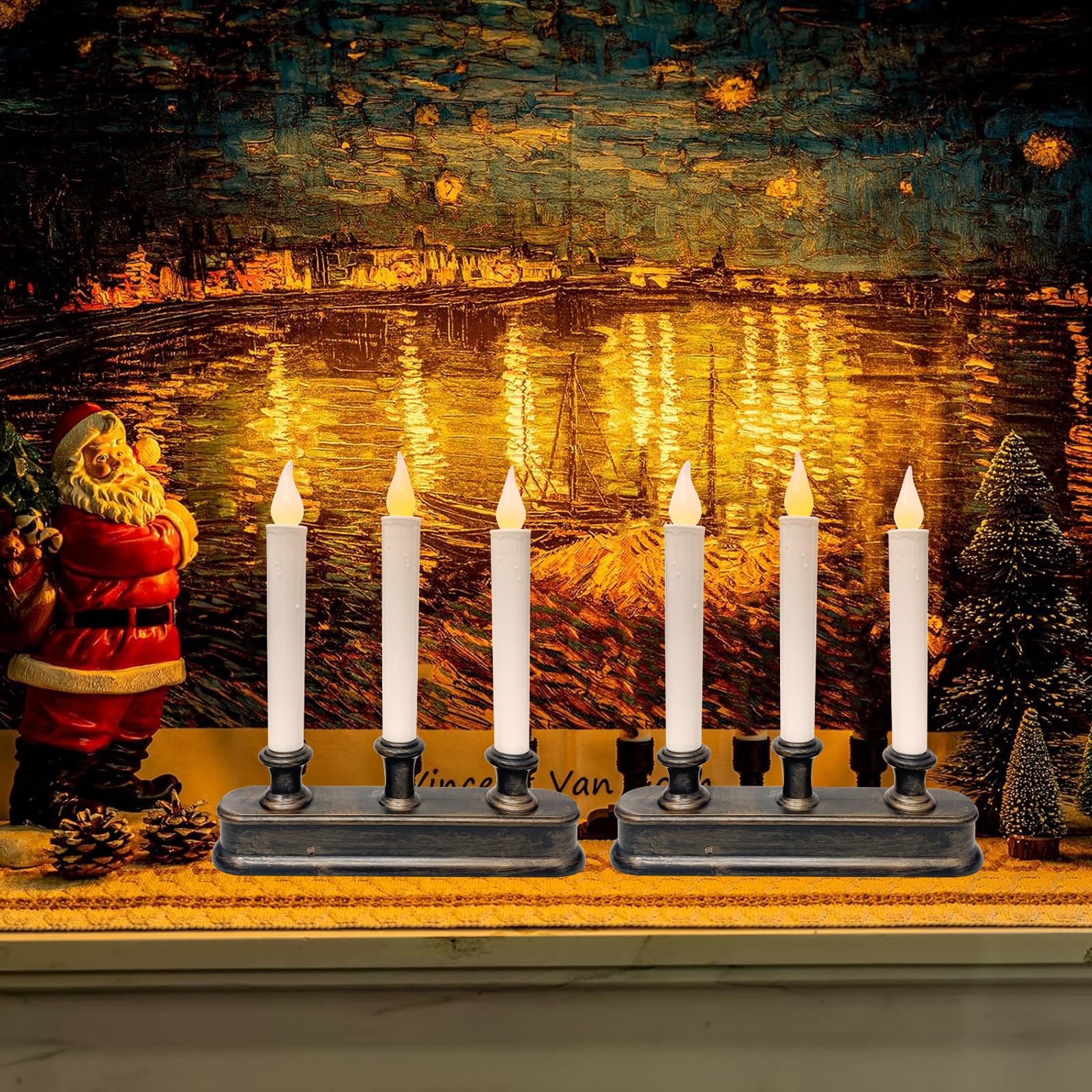 Bokoiuu Christmas Window Candle Lights, 3 Lights Battery Powered Window Candles,Window Candle Flameless Flicker Led Lights With