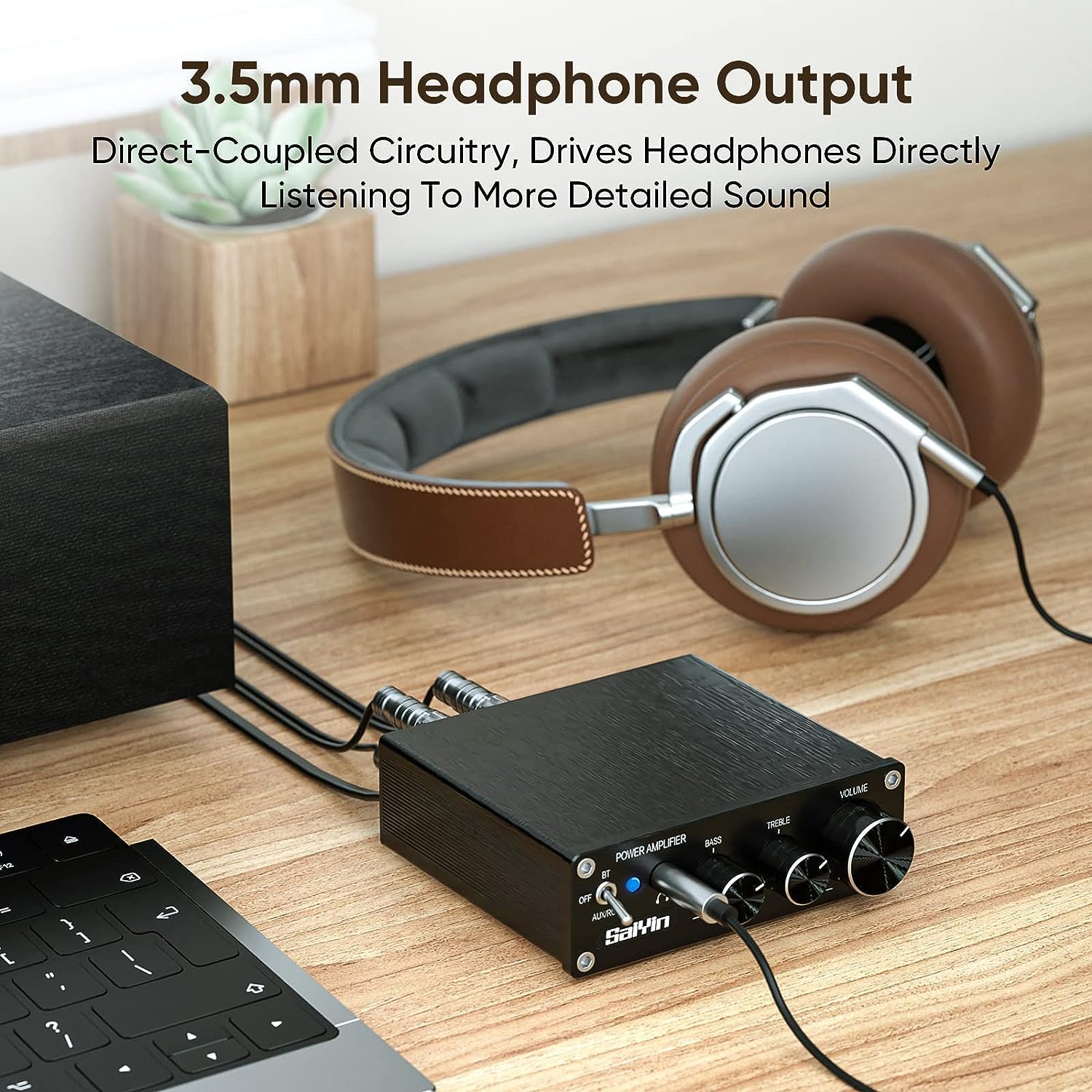 Saiyin Power Amplifier Home Audio, 80W X 2 Stereo Bluetooth Amplifier Receiver 2.0 Channel Mini Hi Fi Class D Integrated Amp Wit