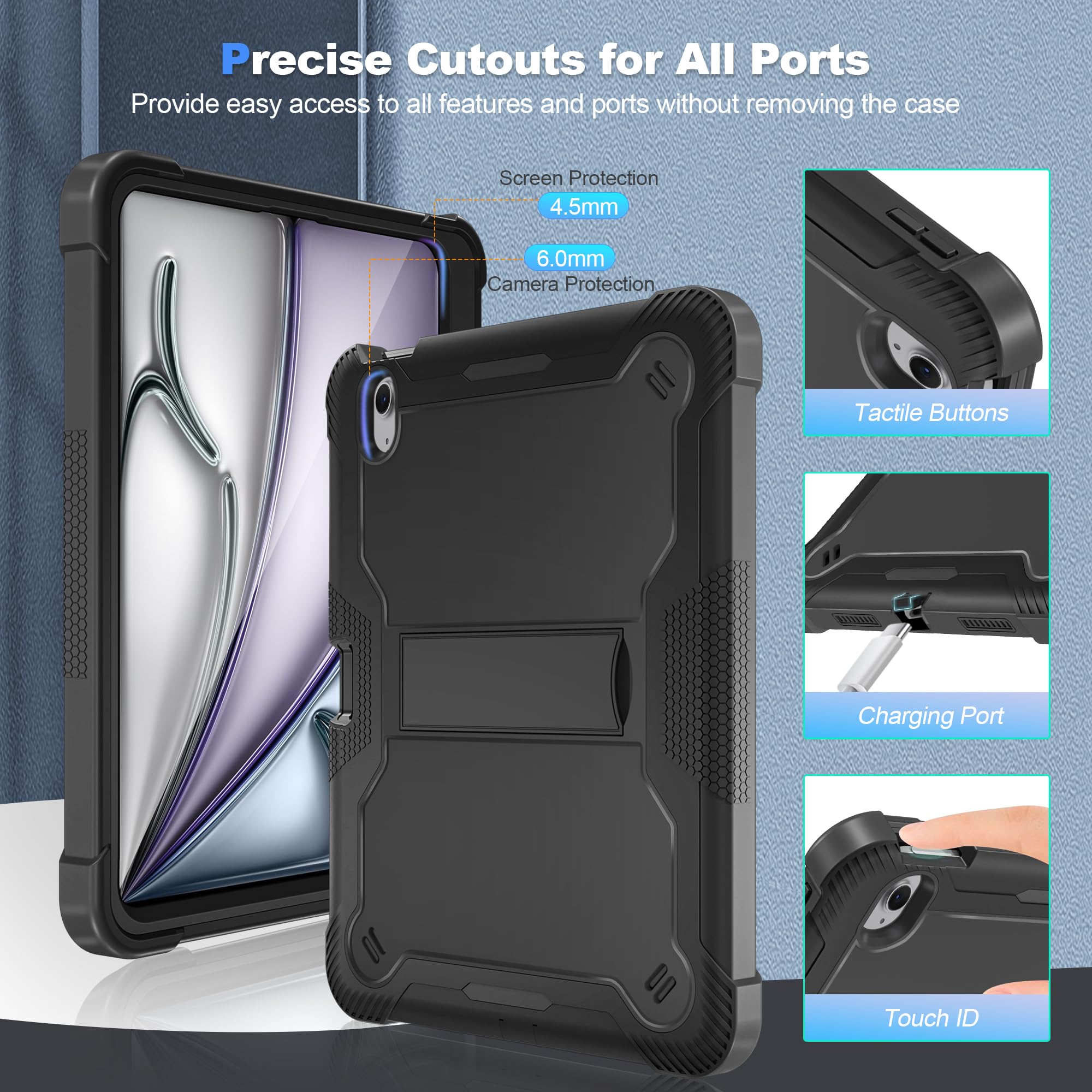 Fingic Ipad Air 11 Inch Case M2 2024,Ipad Air 6Th/5Th/4Th Generation Case 2024/2022/2020 10.9 Inch With Pencil Holder Heavy Duty