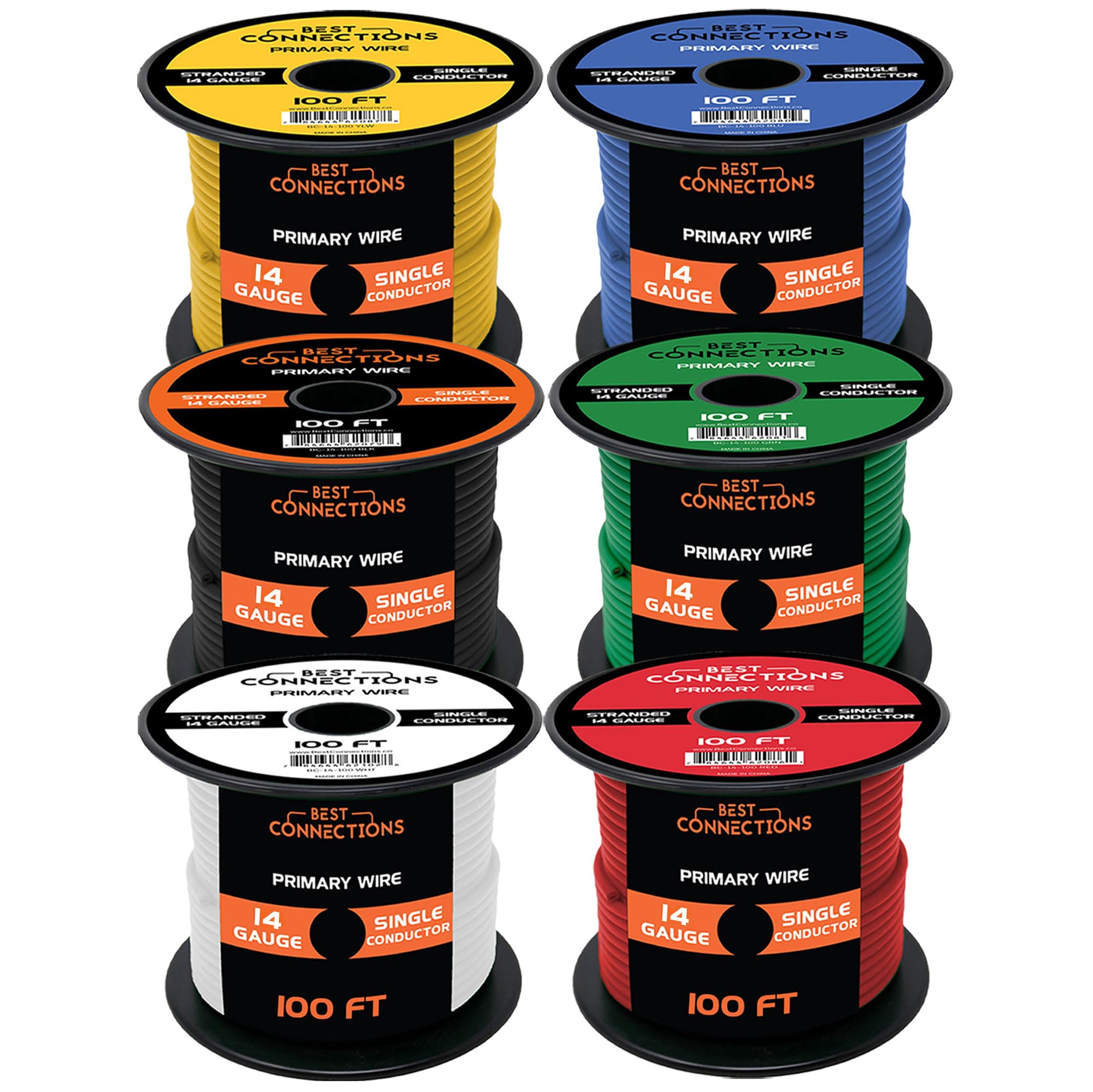 Best Connections 14 Gauge Automotive Primary Wire Bundle Set (25Ft 100Ft Each) Durable Primary/Remote, Power/Ground Electrical W