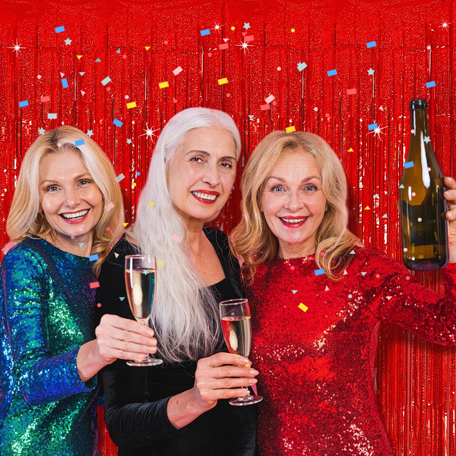 Tinsel Curtain Party Backdrop Red Birthday Party Decorations 5 Packs Glitter Foil Fringe Curtain Party Decor Streamers Photo Boo