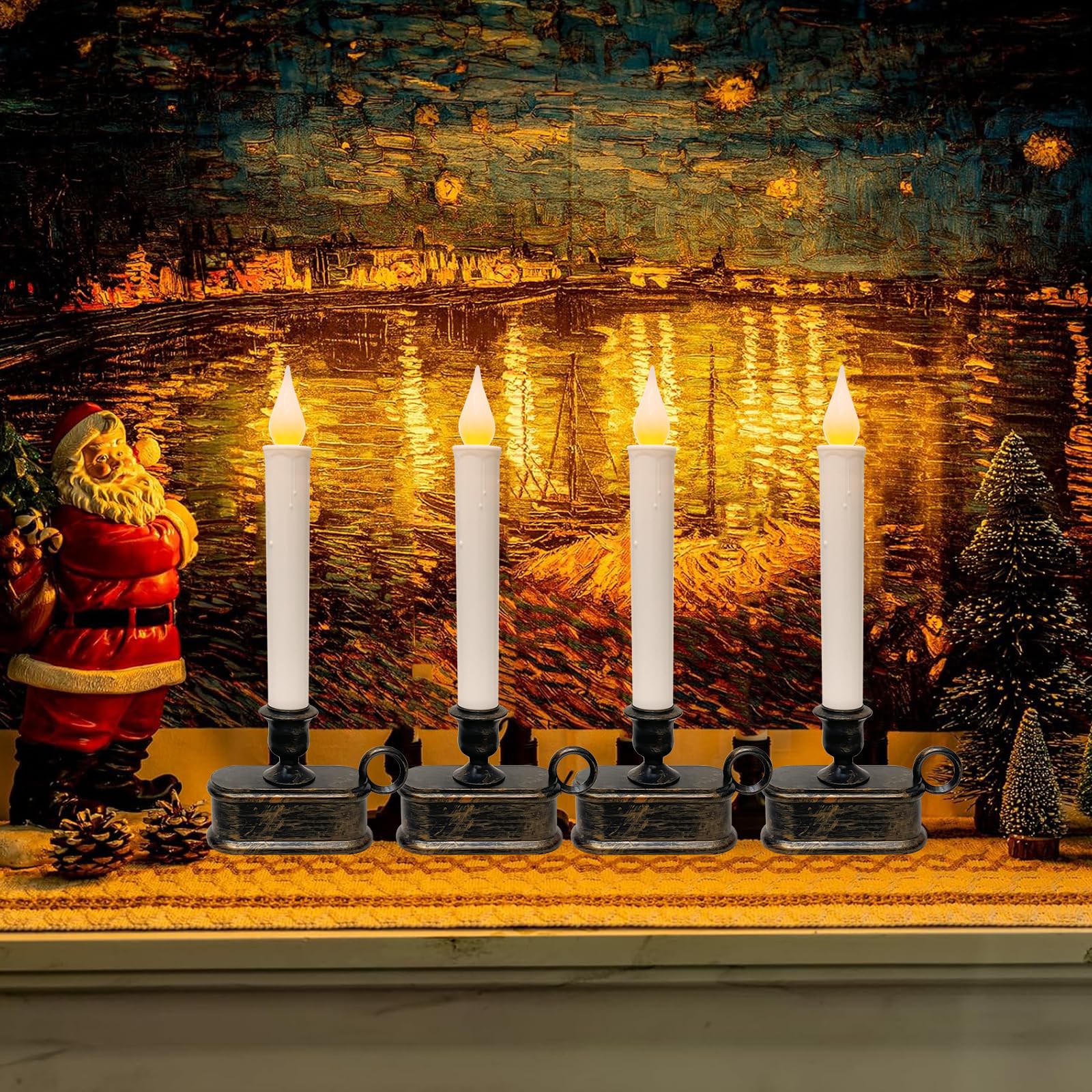 Bokoiuu 4 Pack Christmas Window Candle Lamps, Flameless Flicker Led Lights And Bronze Base, Battery Powered Window Candle Fit Ca