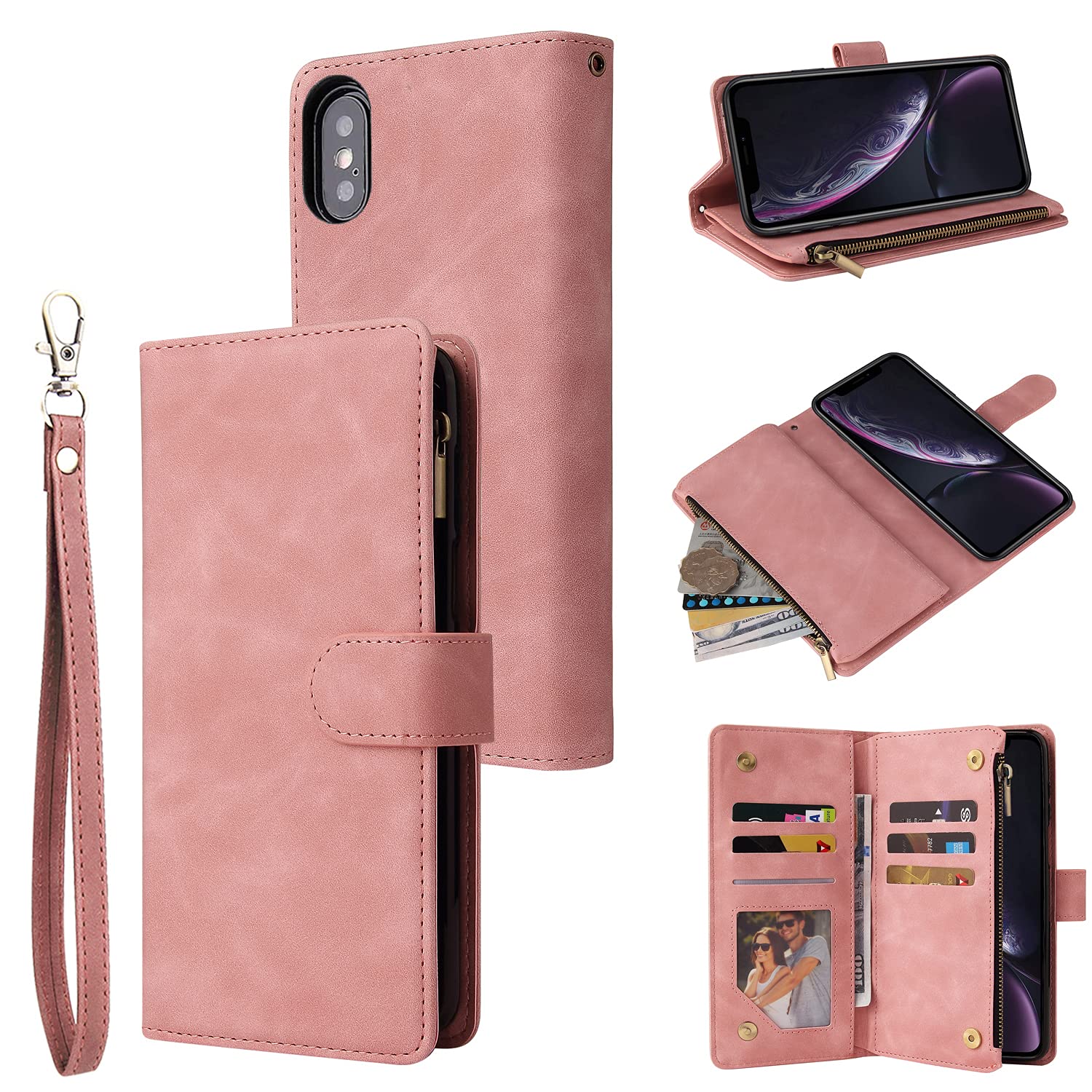 Lbyzcase Phone Case For Iphone Xr,Iphone Xr Wallet Case,Luxury Folio Flip Leather Cover[Zipper Pocket][Magnetic Closure][Wrist S
