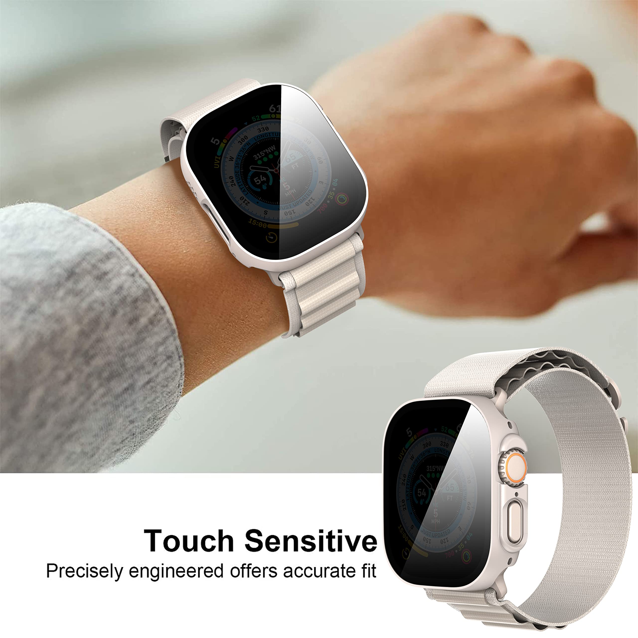 Suoman 3 Pack For Apple Watch Ultra 49Mm Privacy Screen Protector Case, [Anti Peeping] Ultra Thin Tempered Glass Case Cover For