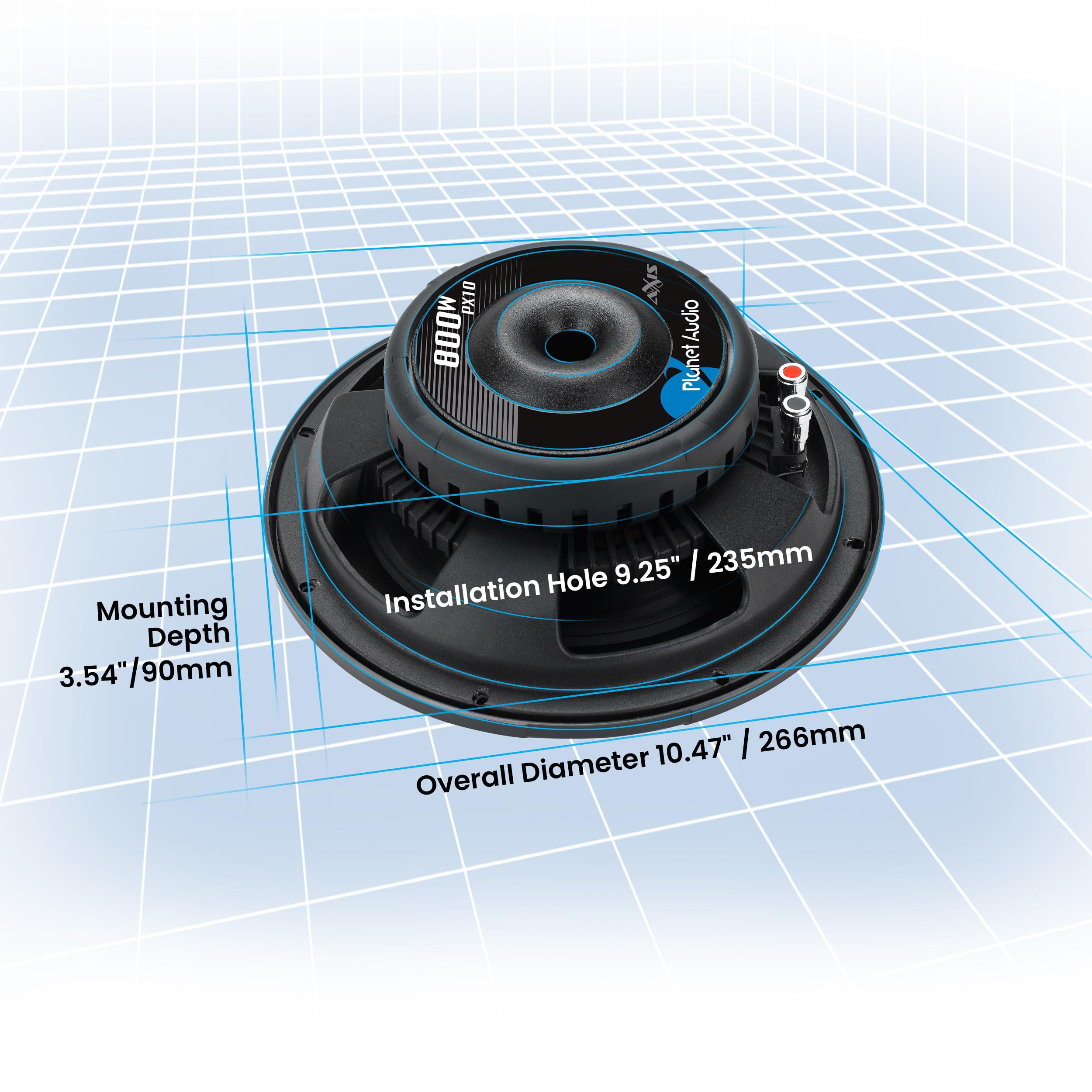 Planet Audio 10 Inch Car Subwoofer PX10 Axis Series 800 Watts Max Single 4 Ohm Voice Coil Rubber