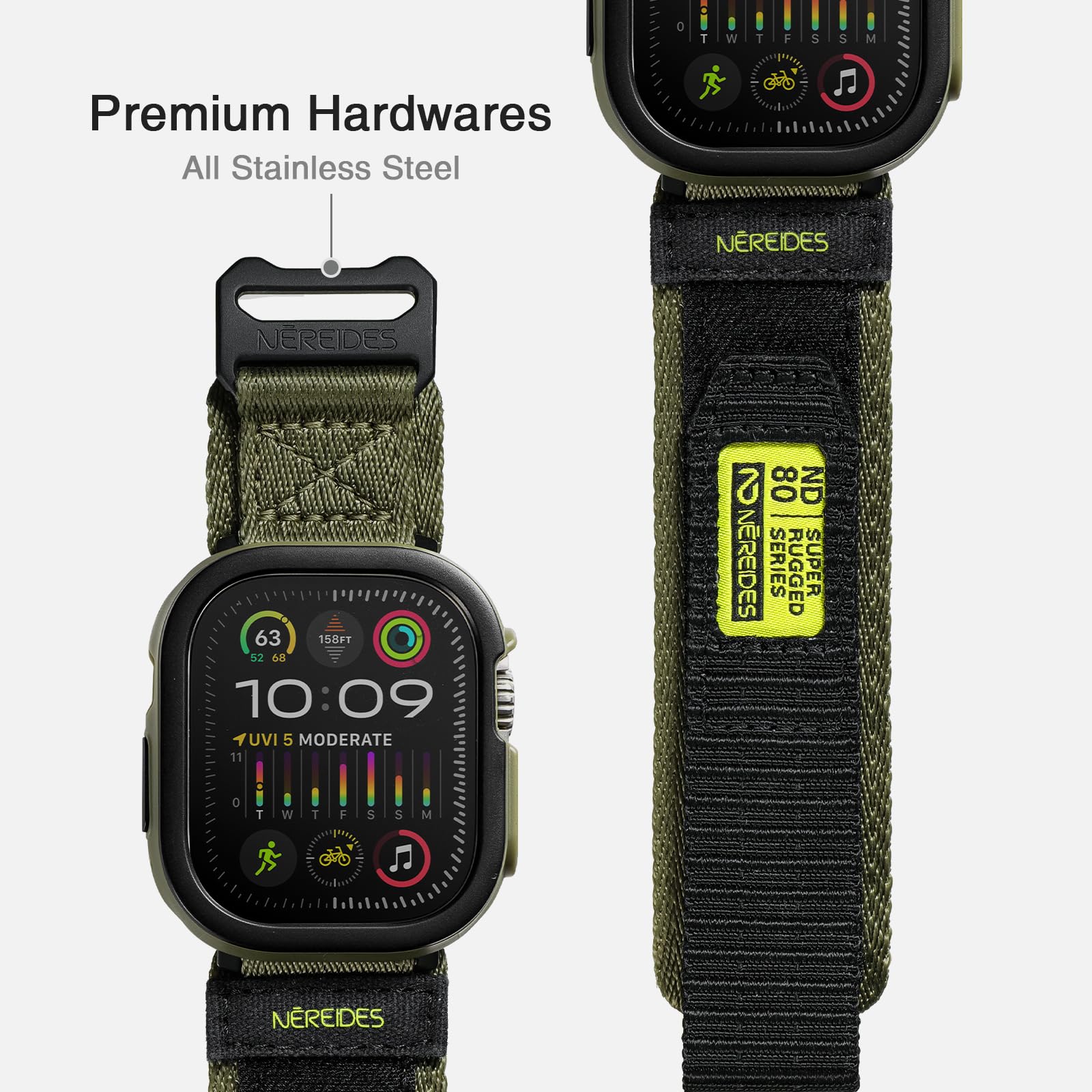 Rugged Case With Band For Apple Watch Ultra 1/2 Band 49Mm, Hook And Loop Nylon Sport Strap With Case For Iwatch Men(Army Green)