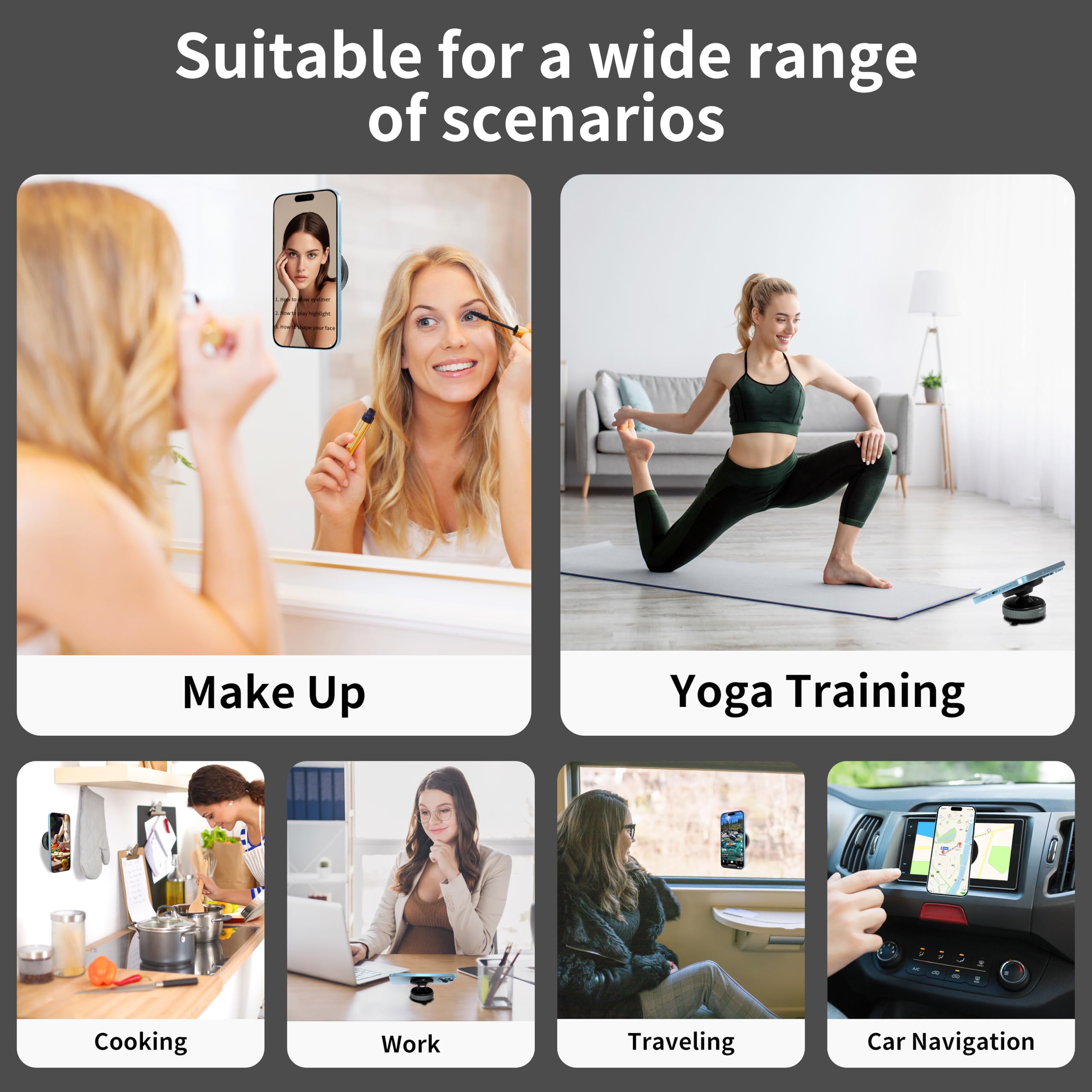 Otuoor 360 Adjustable Vacuum Magnetic Suction Cup Phone Mount, Magnetic Phone Holder For Car/Gym/Travel/Mirror/Smooth Surface, S