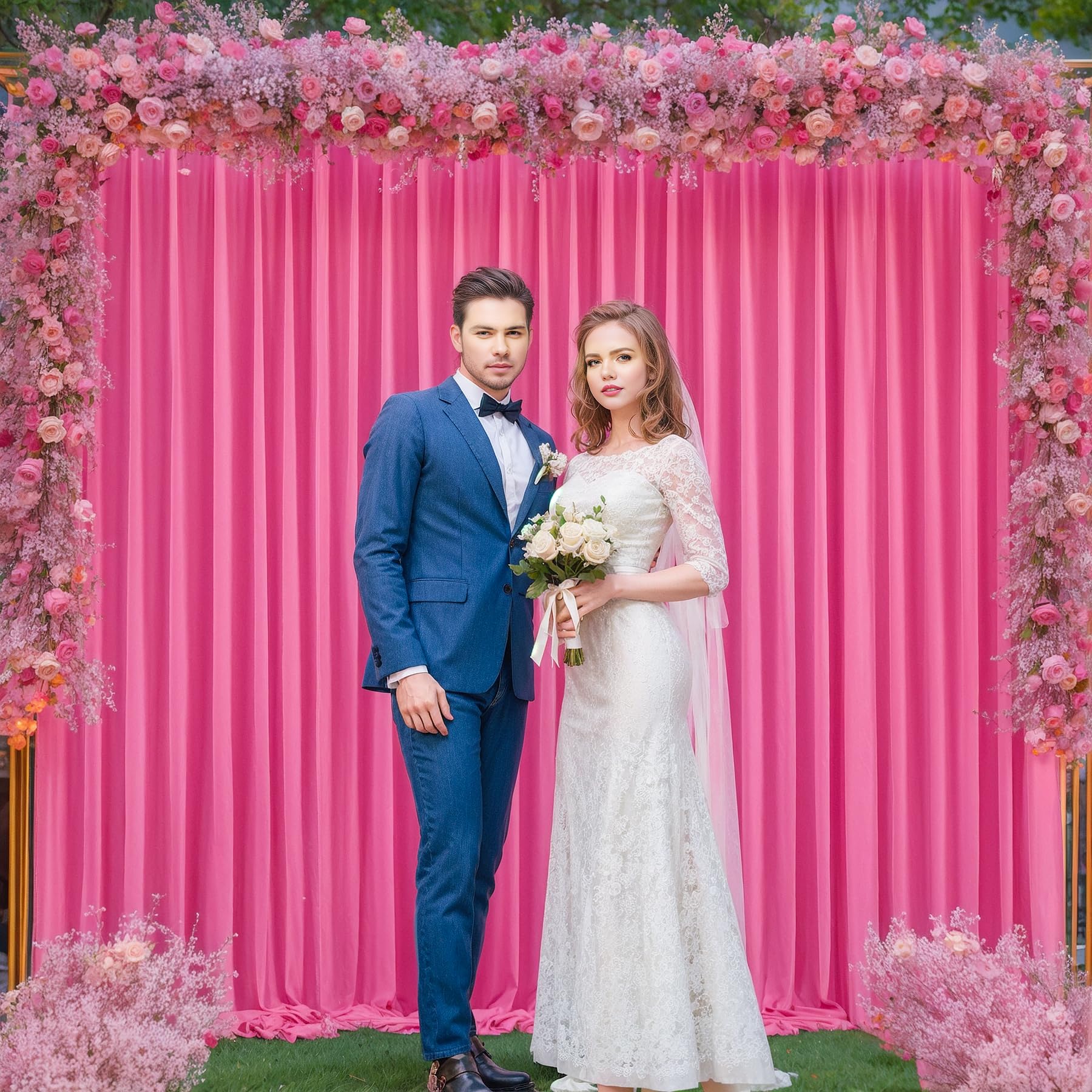 Hot Pink Backdrop Curtains For Parties 10Ft X 8Ft Polyester Wrinkle Free Drapes For Backdrop Fuchsia Curtains For Bridal Shower