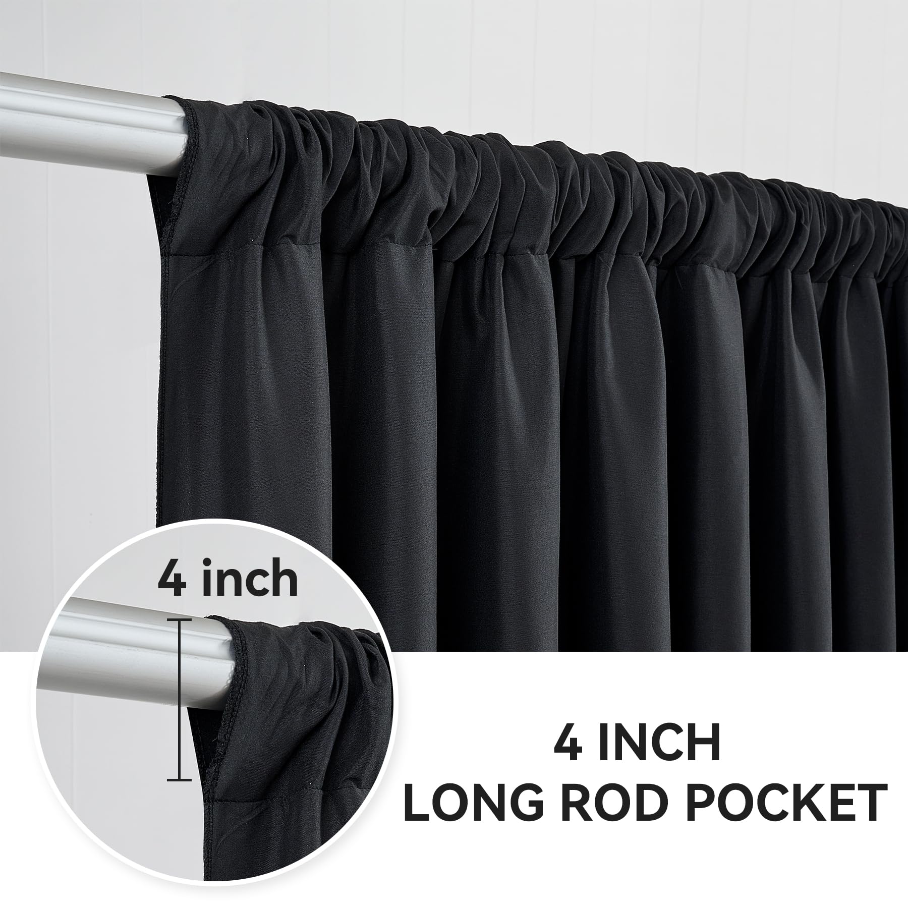 40X10Ft Black Backdrop Curtains For Party, 8 Panels 5X10Ft Thick Polyester Backdrop Drapes, Wrinkle Resistant Photography Backgr