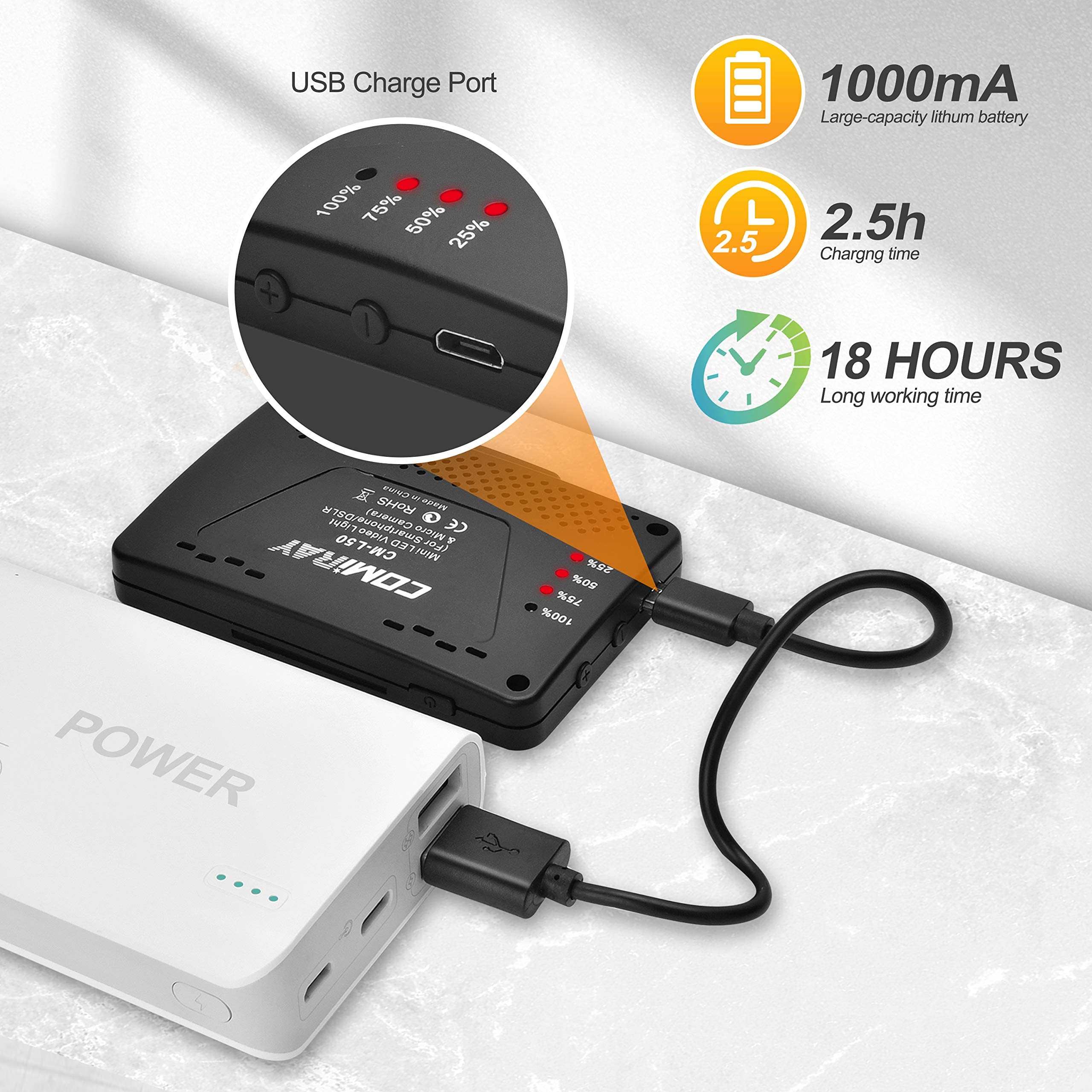 Commlite Cm L50 Led Camera Video Light, 50 Led 5700 6000K Dimmable Mini Panel Light For Smartphones And Cameras, Fit For Canon,