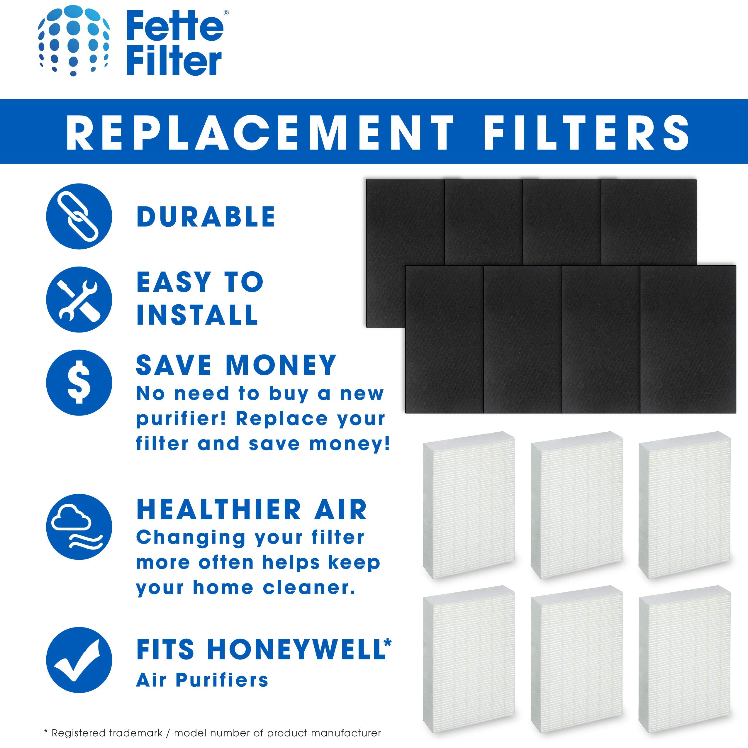 Fette Filter   Hepa Filter Set For Honeywell Air Purifier Hpa300, Hpa304, Hpa8350 & Hpa300Vp, Hpa5350, Hpa5300B Compare To Hrf R