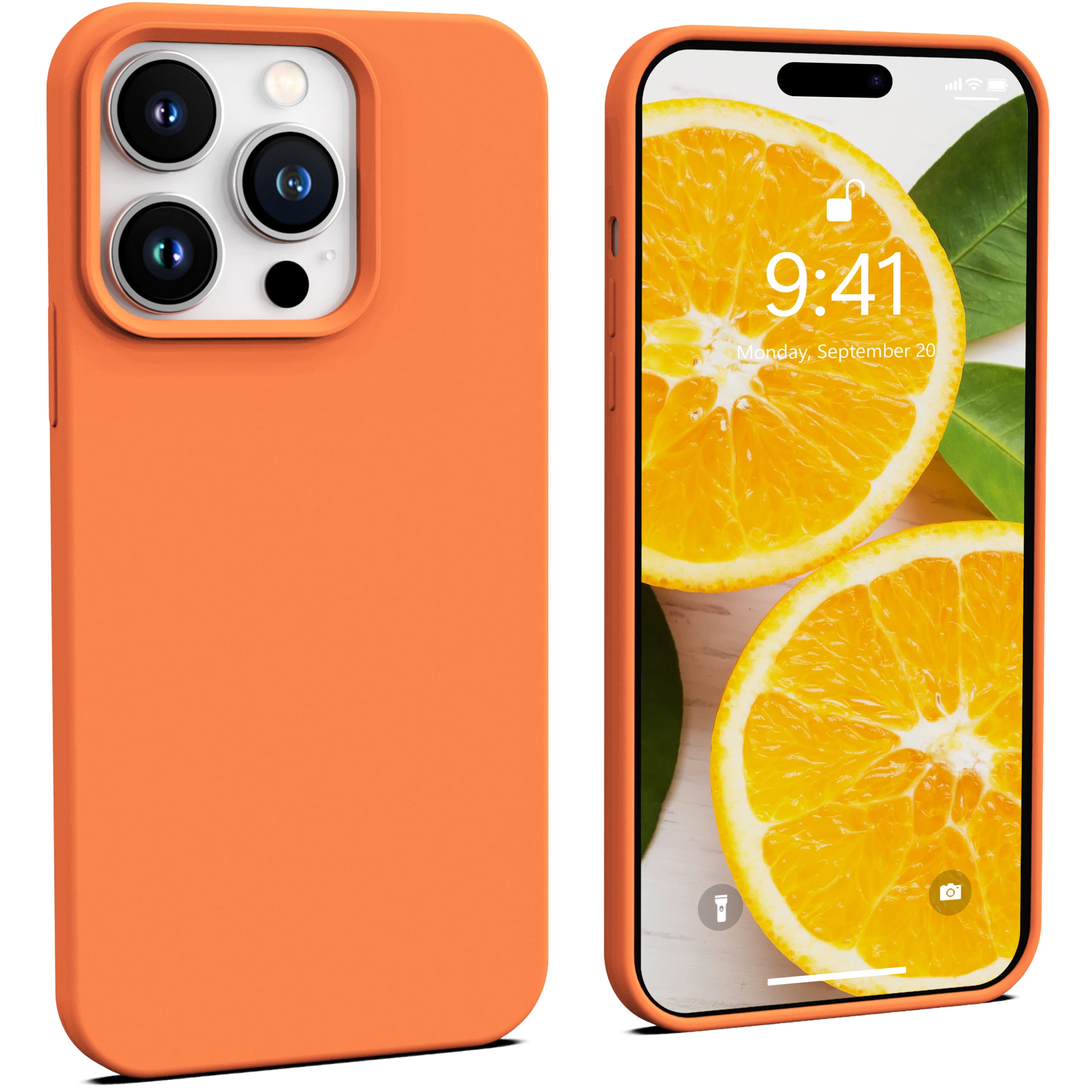 Icesword Iphone 14 Pro Case Orange (2022), Liquid Silicone Phone Case Cover Slim Protective, Soft Anti Scratch Microfiber Lining