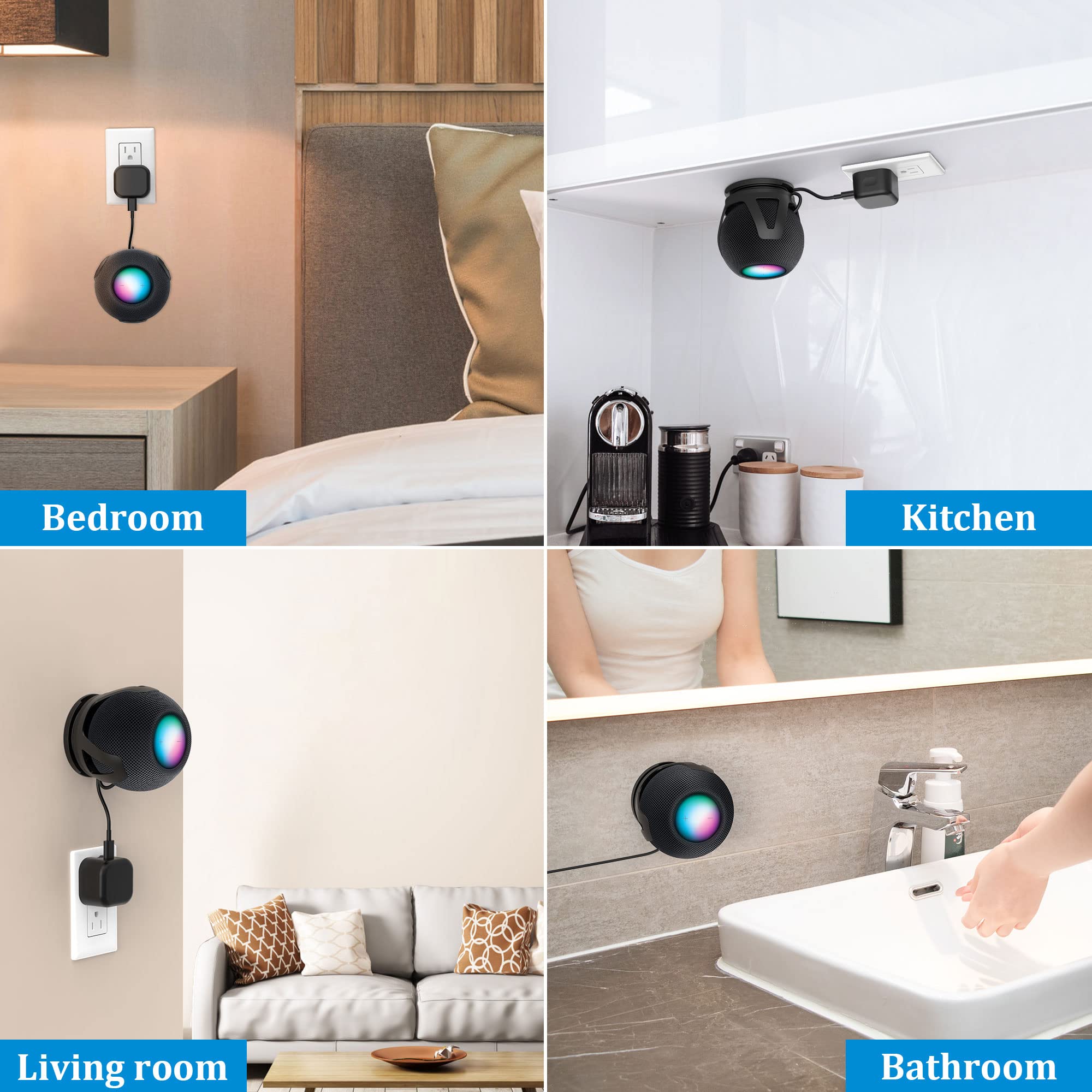 Plusacc For Homepod Mini Wall Mount - Holder Mount Compatible With Homepod Mini, No Muffled Sound, With Cord Management, Space S