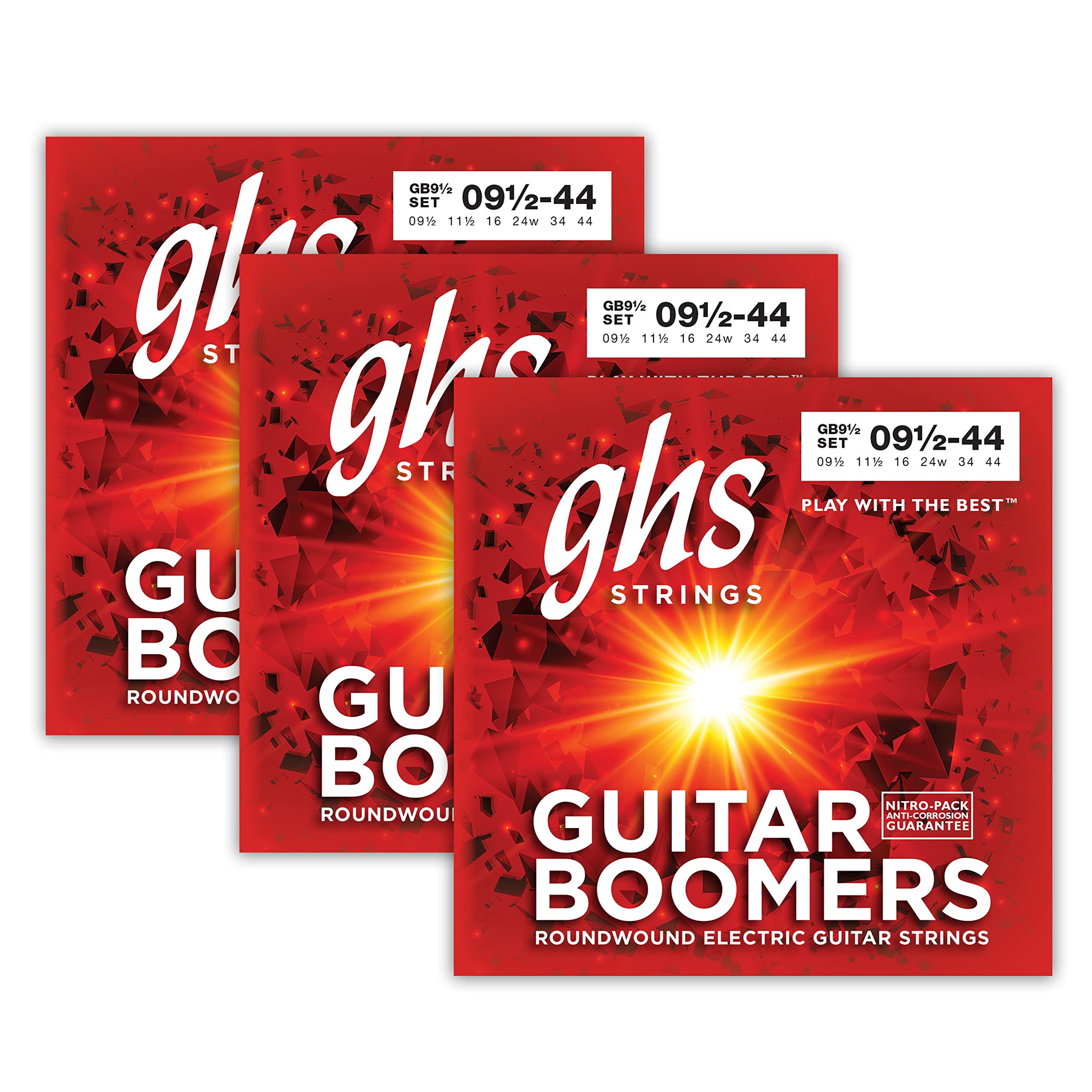 GHS STRINGS - GUITAR BOOMERS GB9 1/2 (PACK OF 3) - 9.5-44 (EXTRA LIGHT +) ELECTRIC GUITAR STRINGS