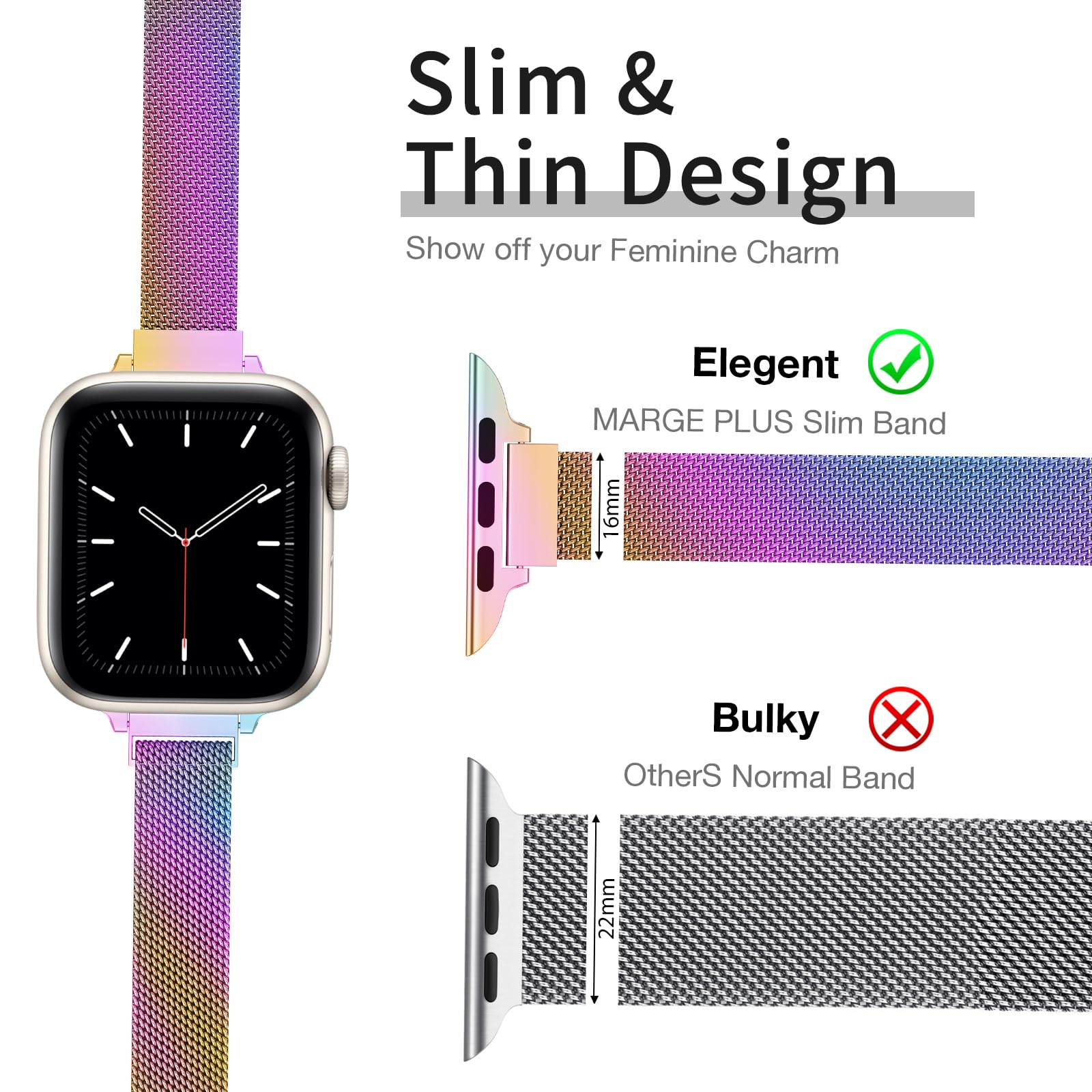 Marge Plus Slim Milanese Loop Compatible With Apple Watch Band For Women 40Mm 41Mm 38Mm 42Mm 44Mm 45Mm 49Mm 46Mm, Stainless Stee