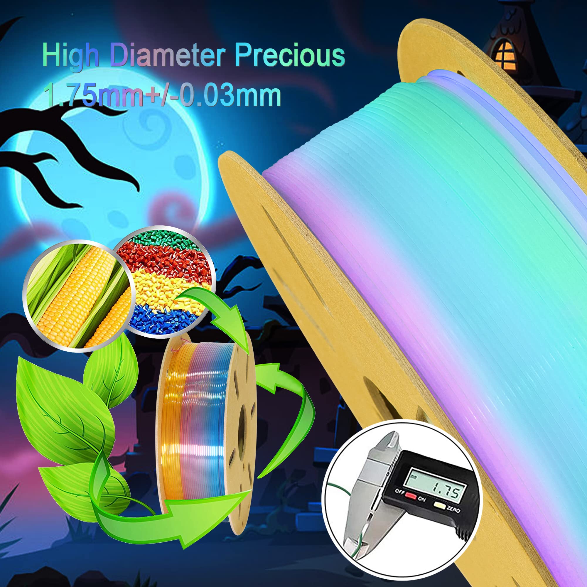 Do3D Glow In Dark Fast Color Change Rainbow Pla 3D Printing Filament, Tidy Winding 1.75Mm Pla, Widely Fit For 3D Printer; 1Kg 2.