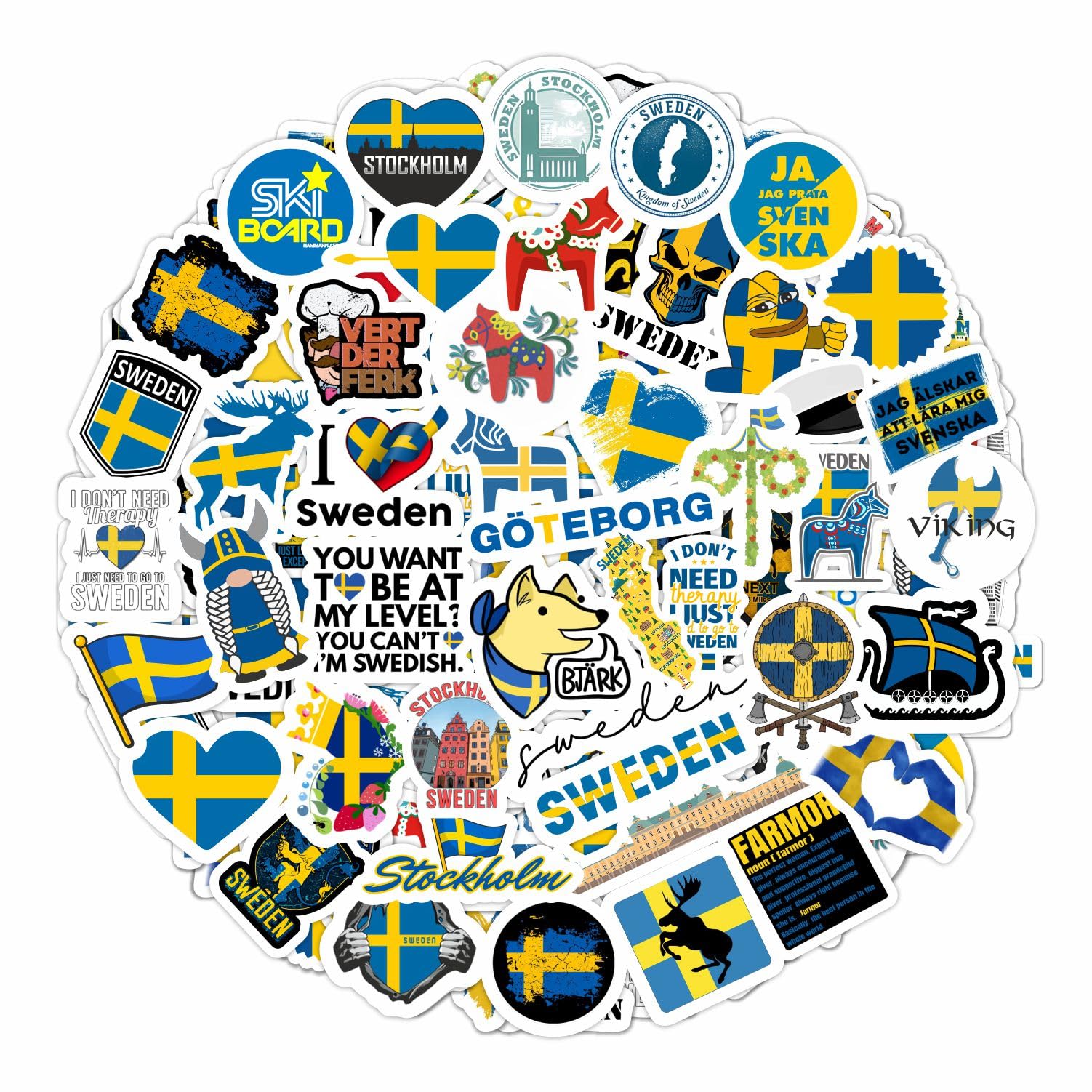 Swedish Stickers For Water Bottle And Laptop   Nordic Party Favors & Decorations, Waterproof Vinyl Swedish Decals, Sweden Flag A