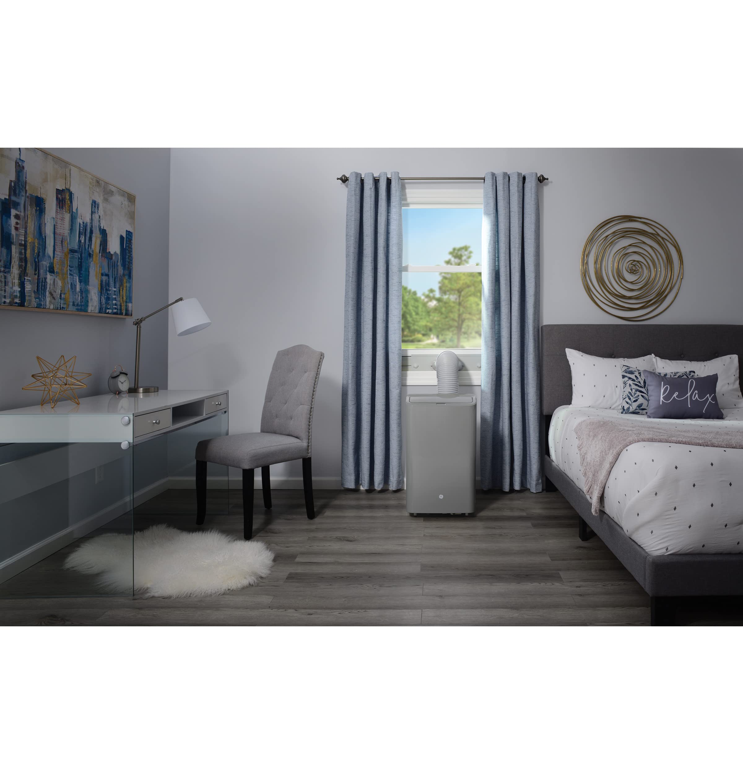 Ge 7,500 Btu Smart Portable Air Conditioner For Medium Rooms Up To 300 Sq Ft, Gray